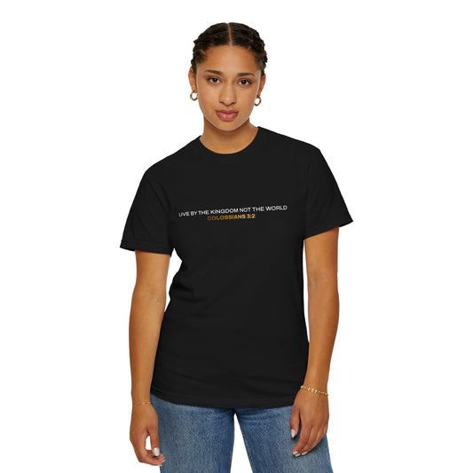 "Live By the Kingdom Not the World Colossians 3:2" Unisex Garment-Dyed T-Shirt - The Shield of Light
