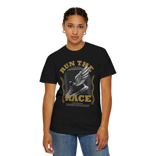 "Run The Race" Unisex Garment-Dyed T-Shirt - The Shield of Light