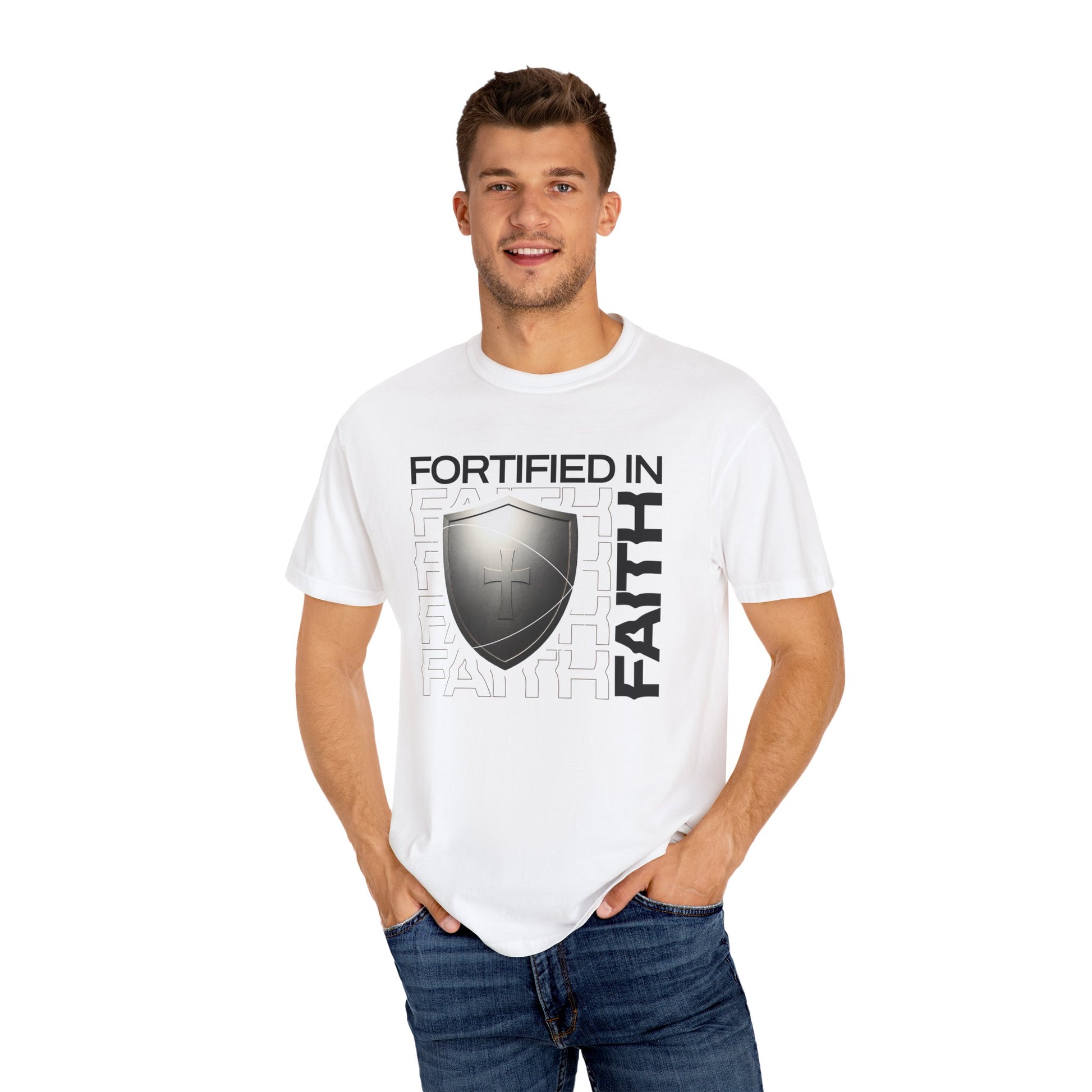"Fortified In  Faith " Unisex Garment-Dyed T-Shirt - The Shield of Light