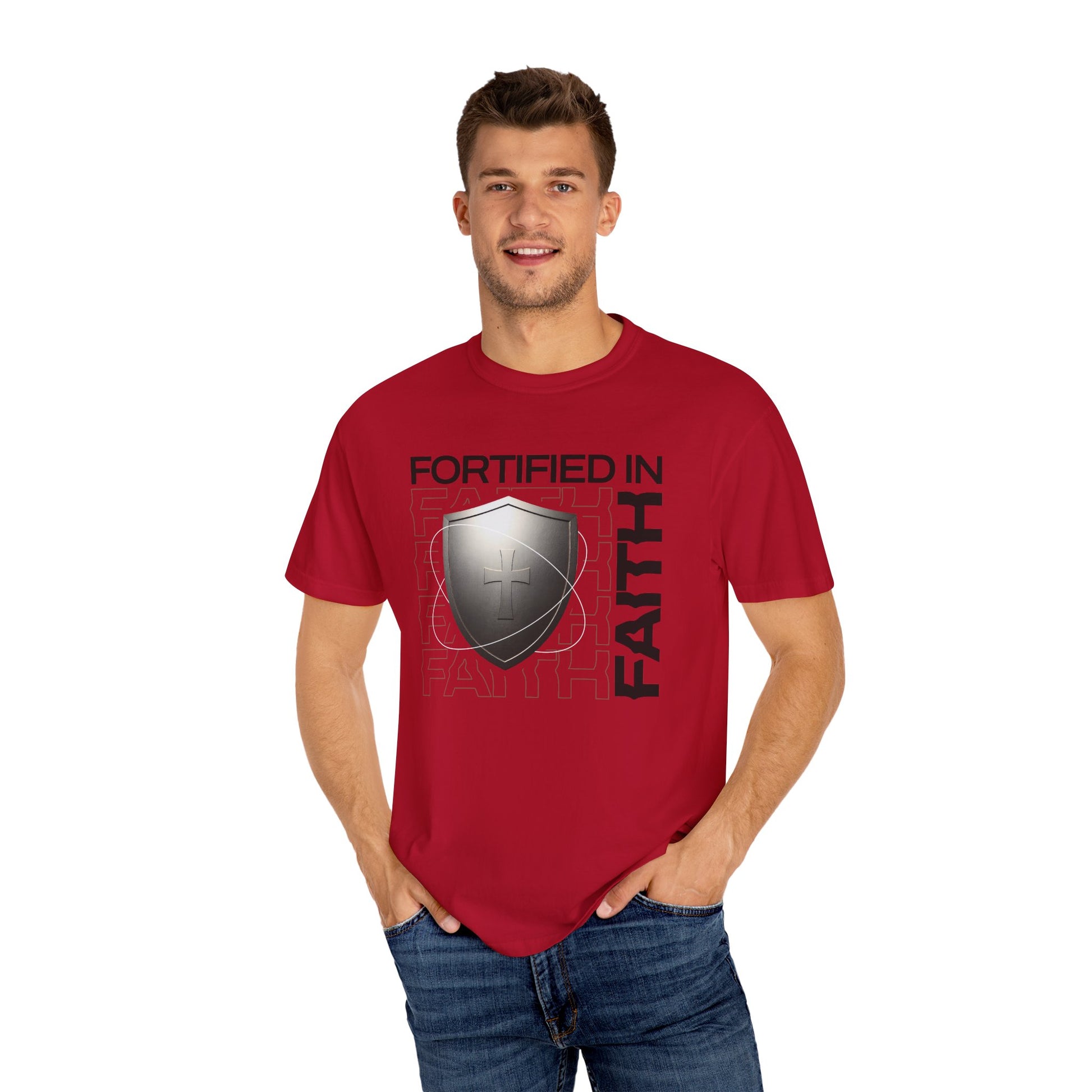 "Fortified In  Faith " Unisex Garment-Dyed T-Shirt - The Shield of Light