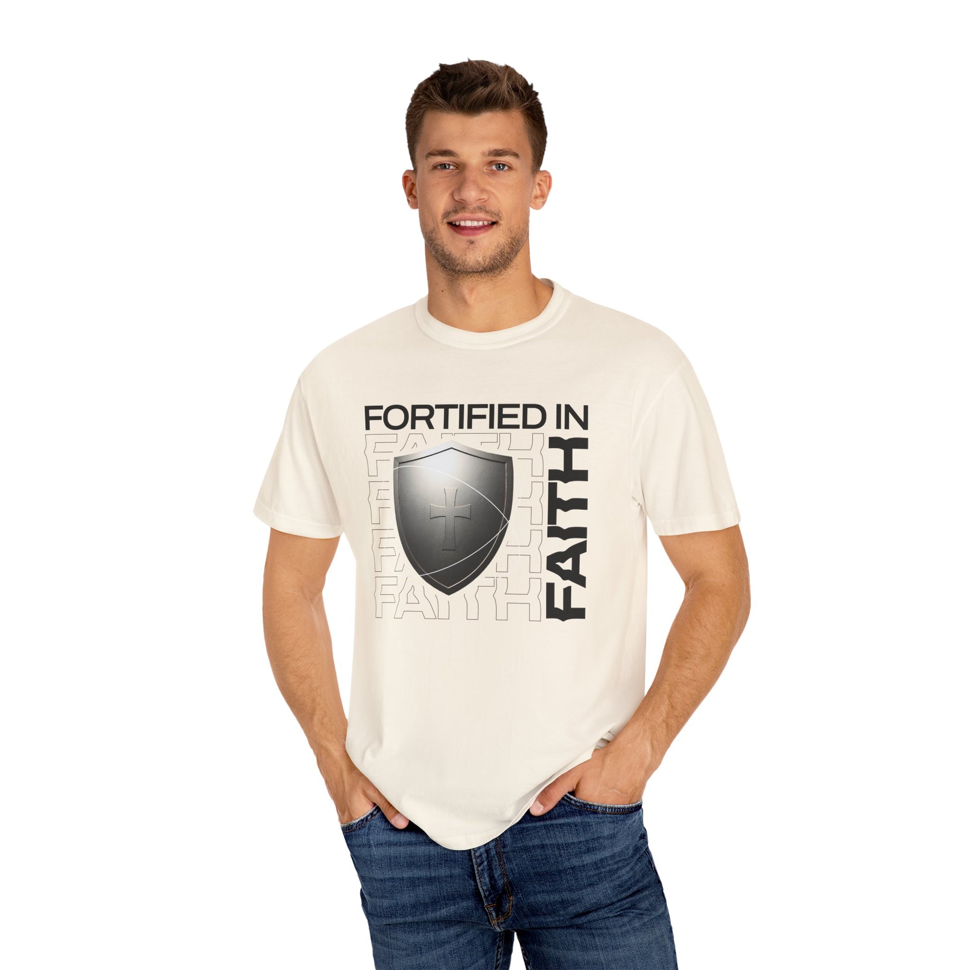 "Fortified In  Faith " Unisex Garment-Dyed T-Shirt - The Shield of Light