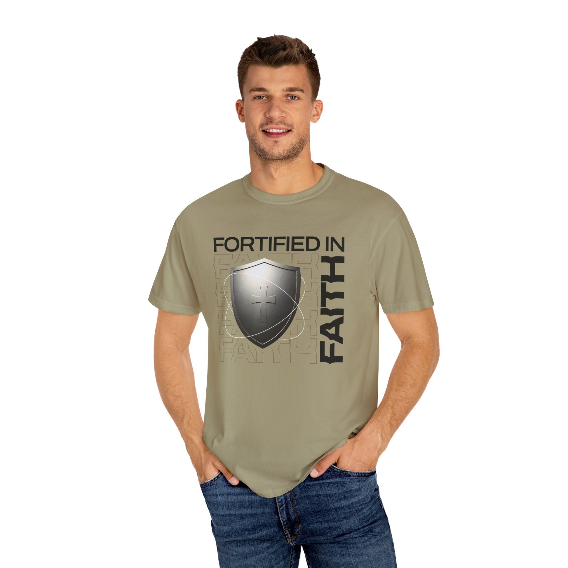 "Fortified In  Faith " Unisex Garment-Dyed T-Shirt - The Shield of Light