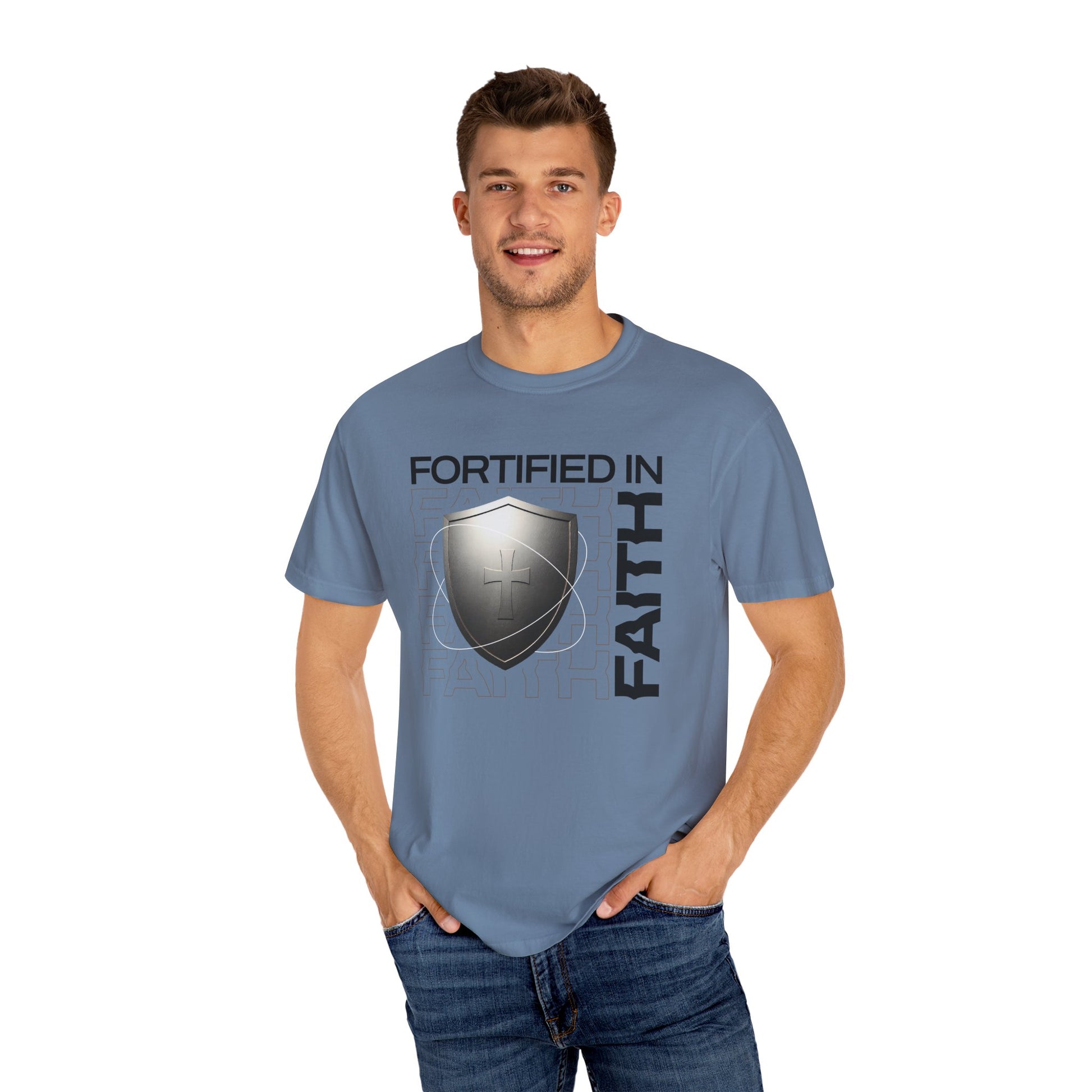 "Fortified In  Faith " Unisex Garment-Dyed T-Shirt - The Shield of Light