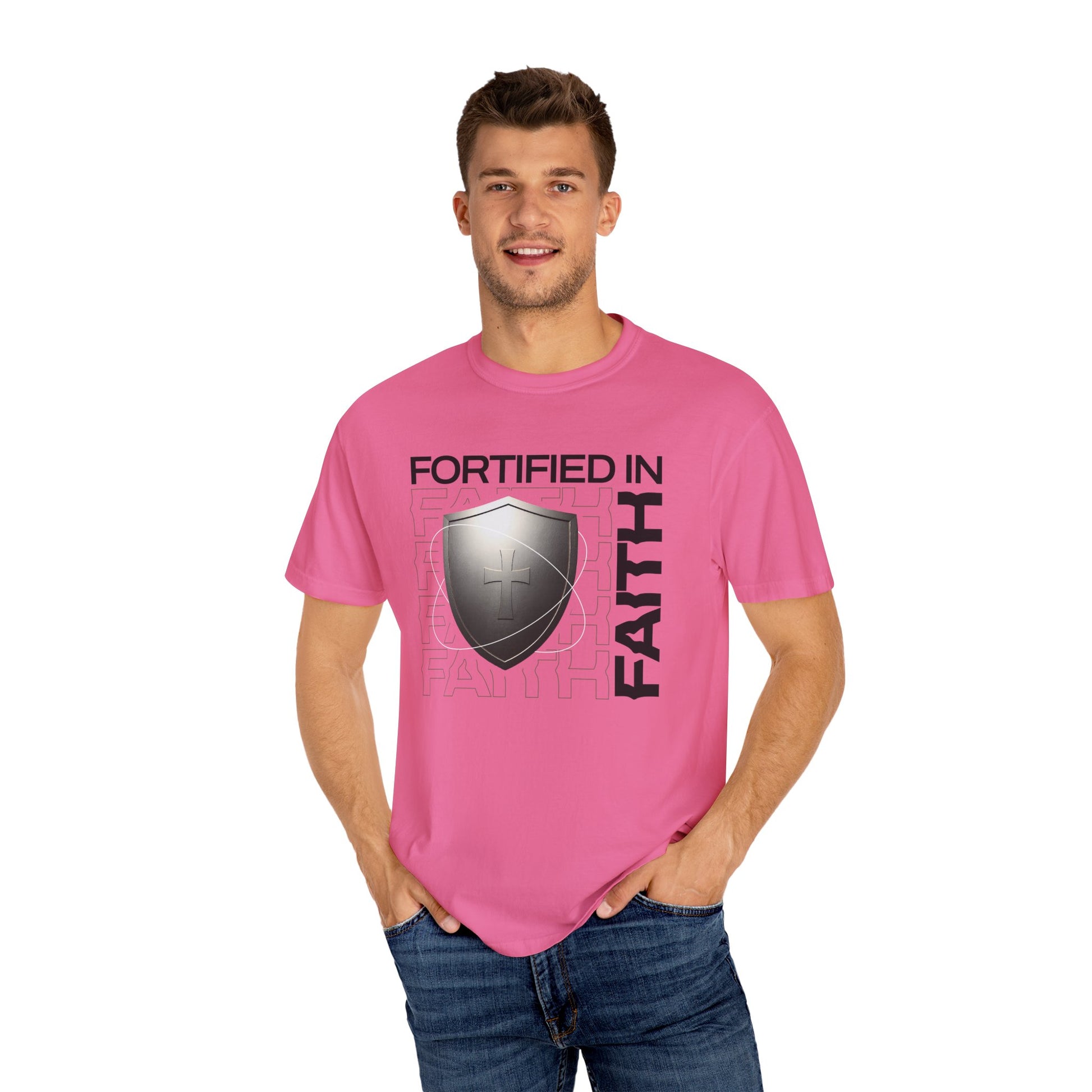 "Fortified In  Faith " Unisex Garment-Dyed T-Shirt - The Shield of Light
