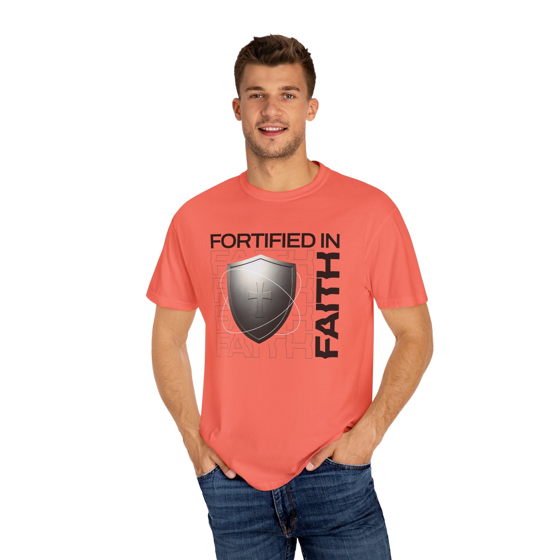 "Fortified In  Faith " Unisex Garment-Dyed T-Shirt - The Shield of Light