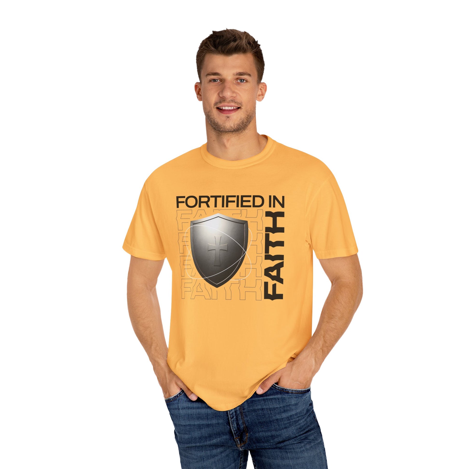 "Fortified In  Faith " Unisex Garment-Dyed T-Shirt - The Shield of Light