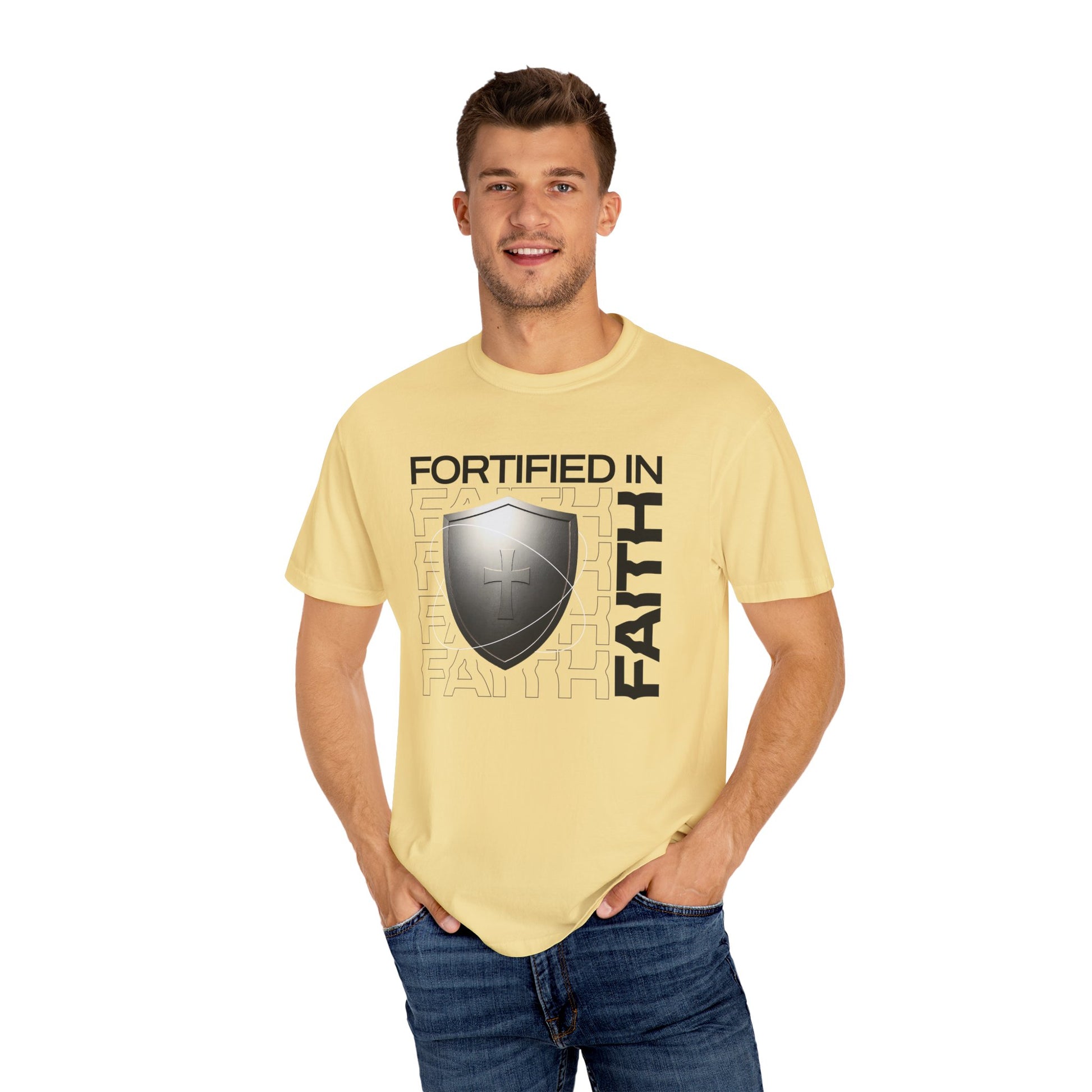 "Fortified In  Faith " Unisex Garment-Dyed T-Shirt - The Shield of Light