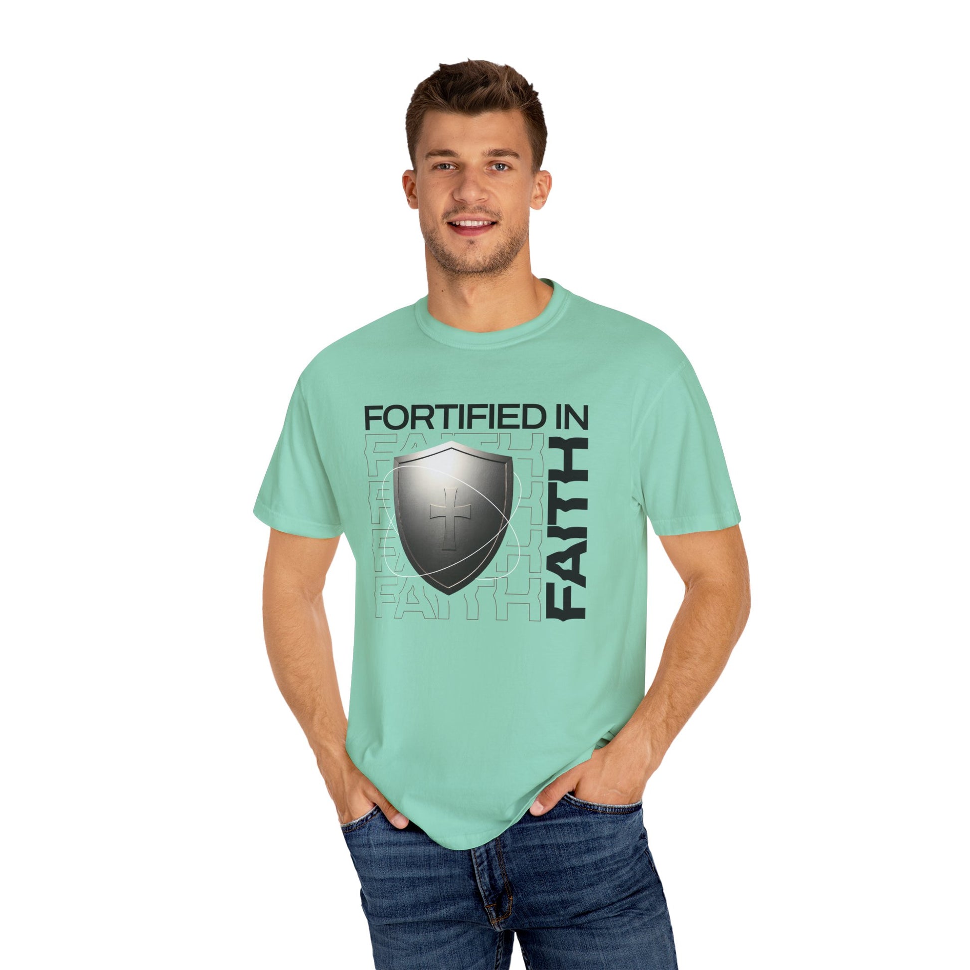 "Fortified In  Faith " Unisex Garment-Dyed T-Shirt - The Shield of Light