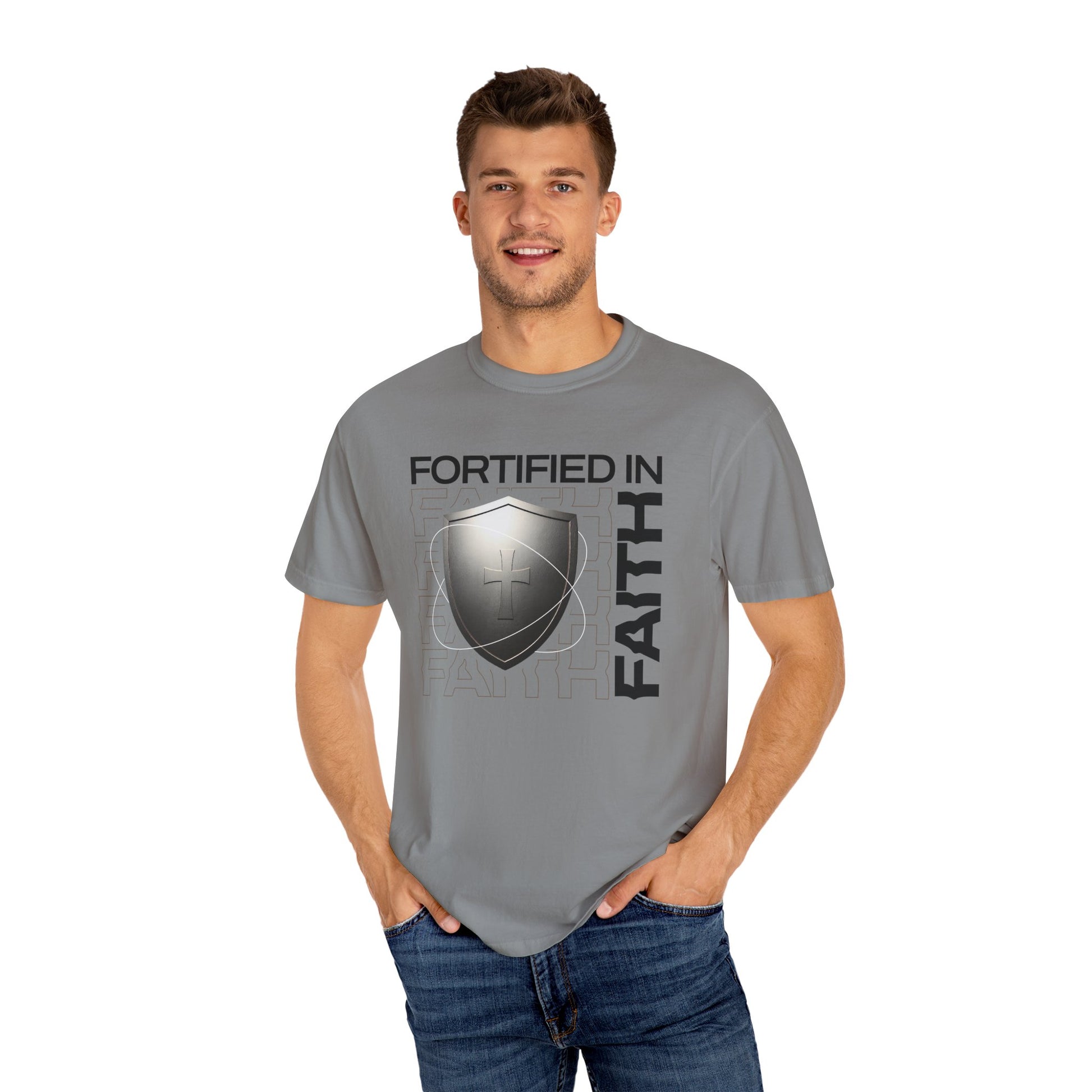 "Fortified In  Faith " Unisex Garment-Dyed T-Shirt - The Shield of Light