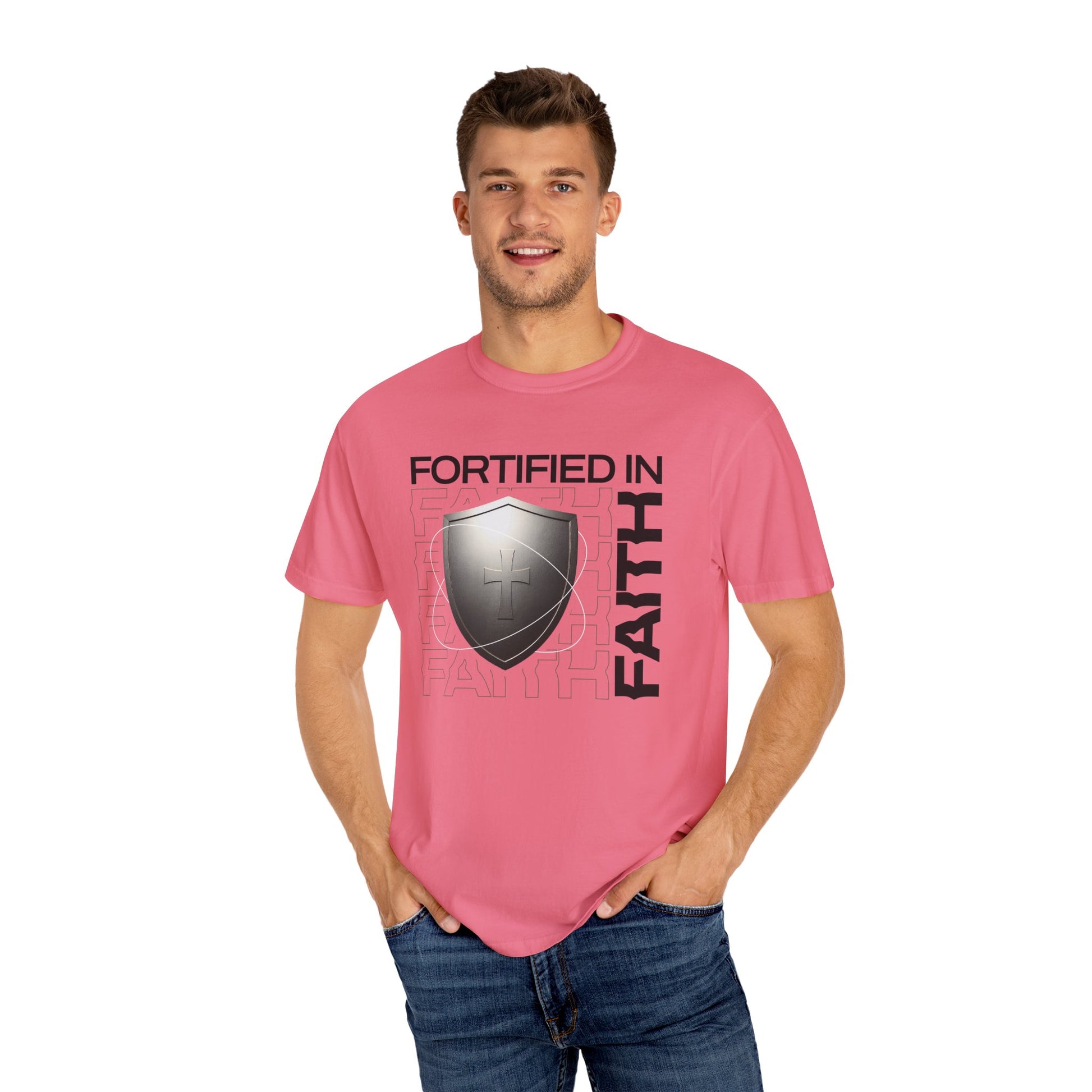 "Fortified In  Faith " Unisex Garment-Dyed T-Shirt - The Shield of Light