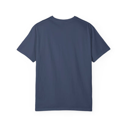 Red unisex garment-dyed T-shirt from Printify with "Run The Race" design, casual fit, and soft fabric.