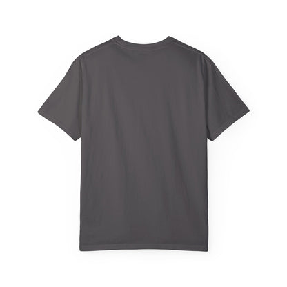 Red unisex garment-dyed T-shirt by Printify with "Run The Race" printed design, casual fit and soft fabric.