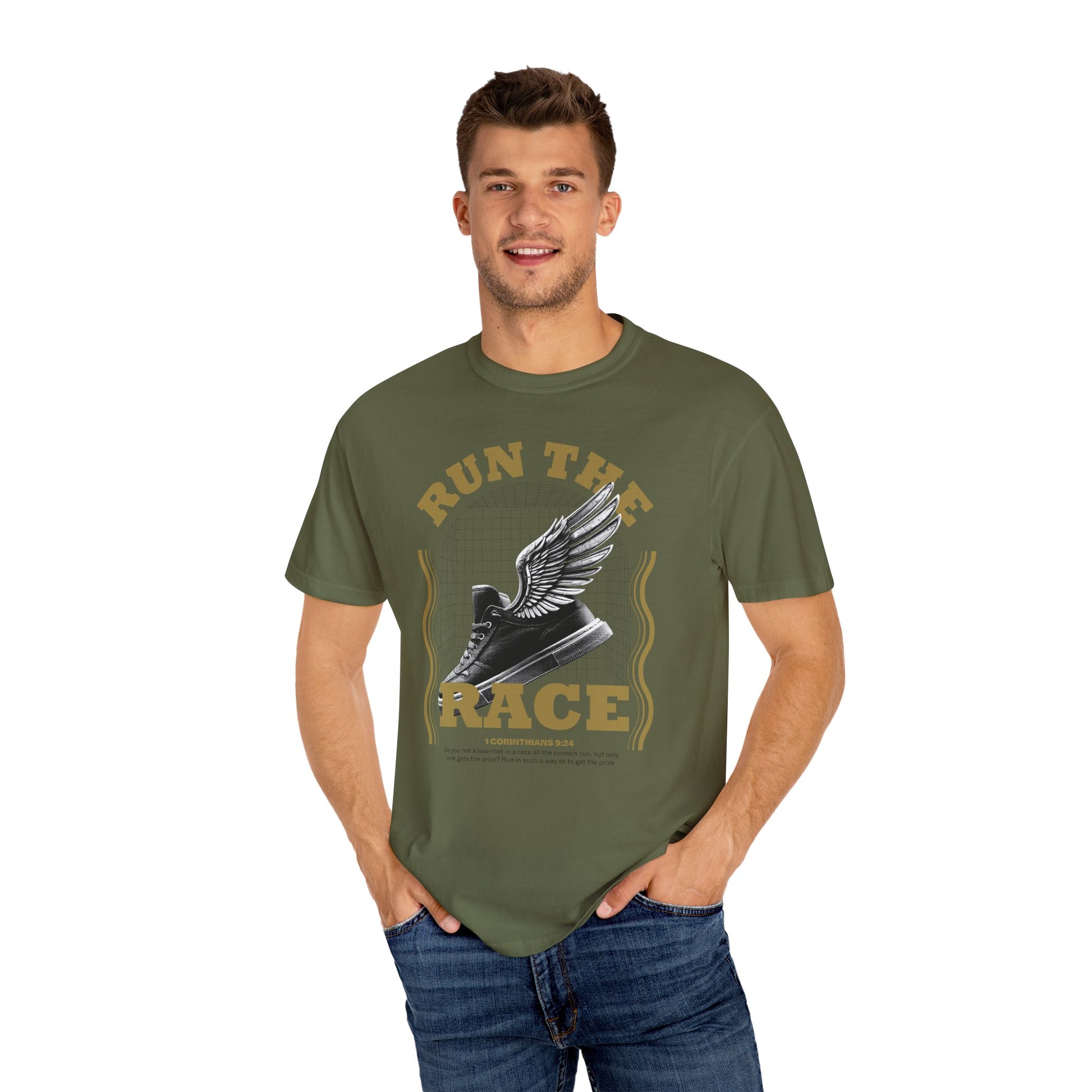 Run The Race Unisex Garment-Dyed T-Shirt - The Shield of Light