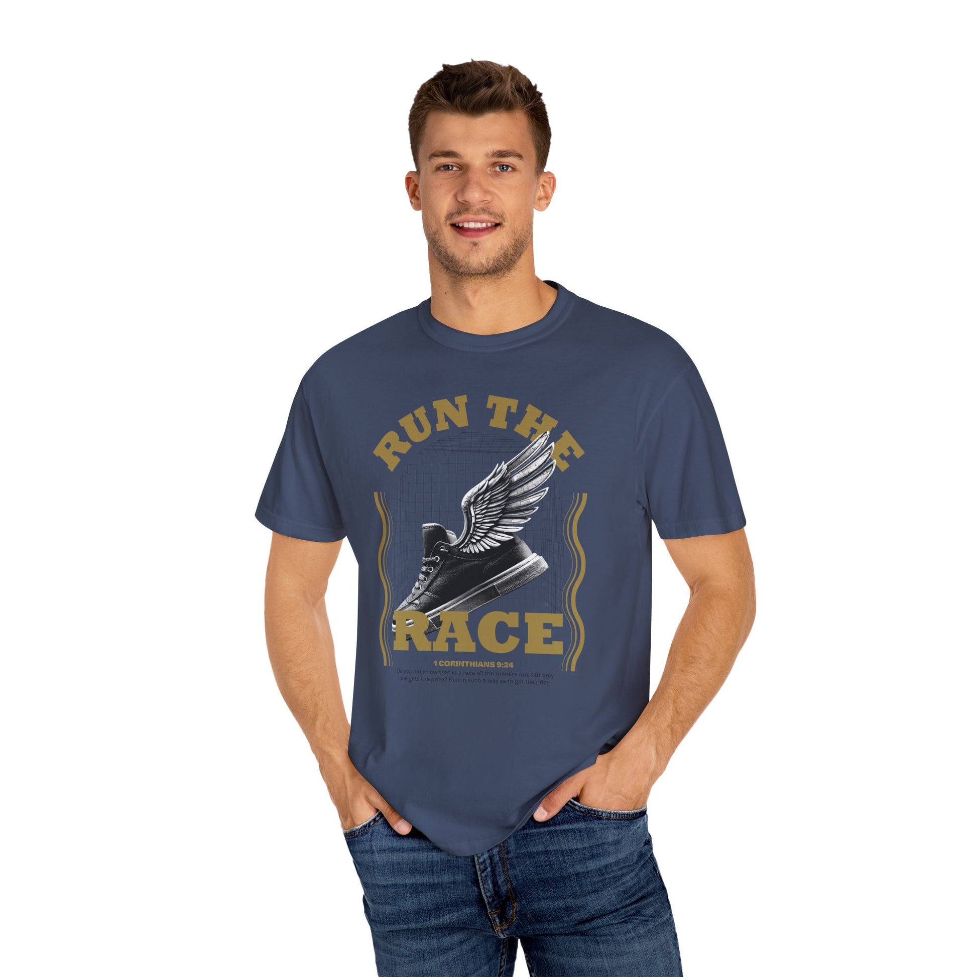 Run The Race Unisex Garment-Dyed T-Shirt - The Shield of Light