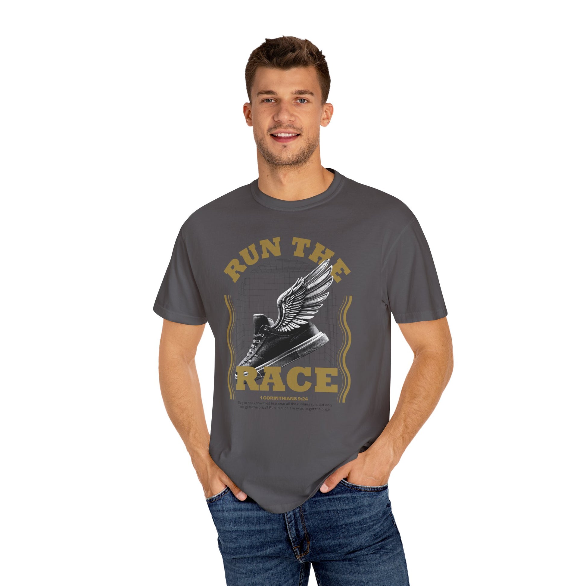 Run The Race Unisex Garment-Dyed T-Shirt - The Shield of Light