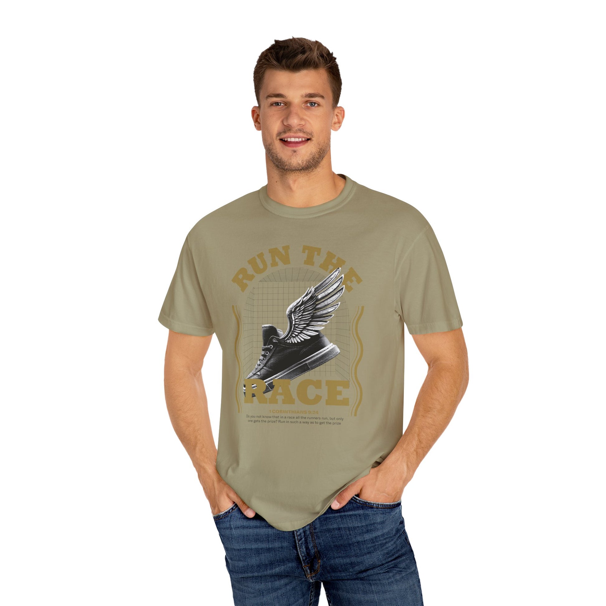 Run The Race Unisex Garment-Dyed T-Shirt - The Shield of Light