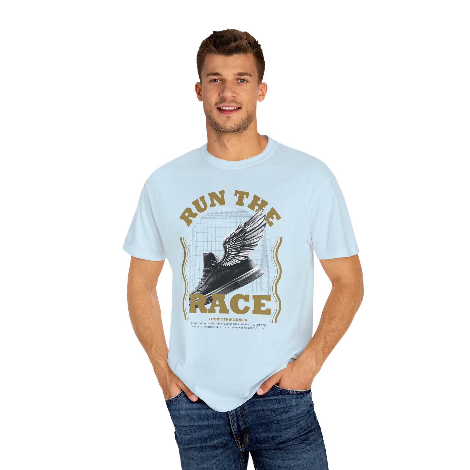 Run The Race Unisex Garment-Dyed T-Shirt - The Shield of Light
