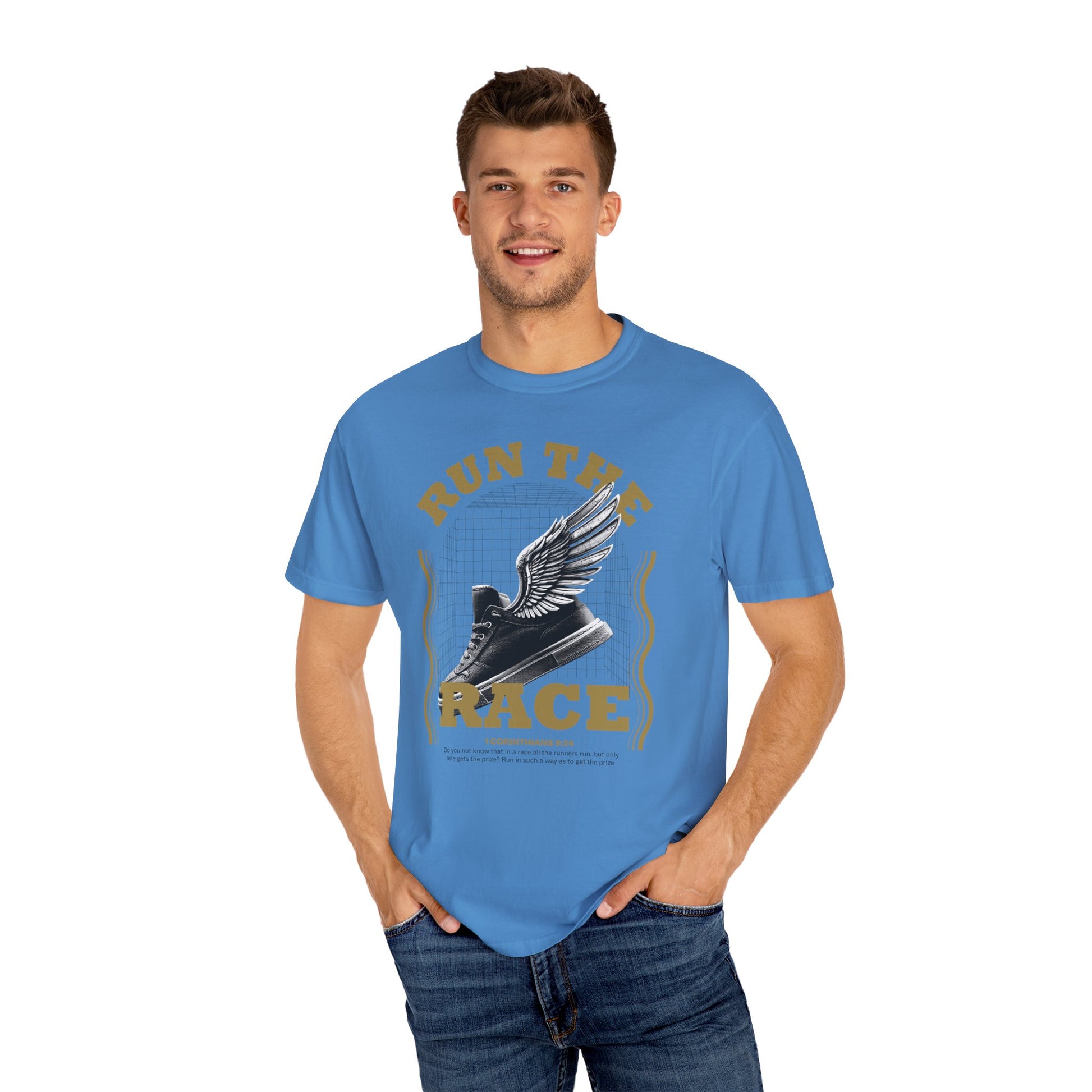 Run The Race Unisex Garment-Dyed T-Shirt - The Shield of Light