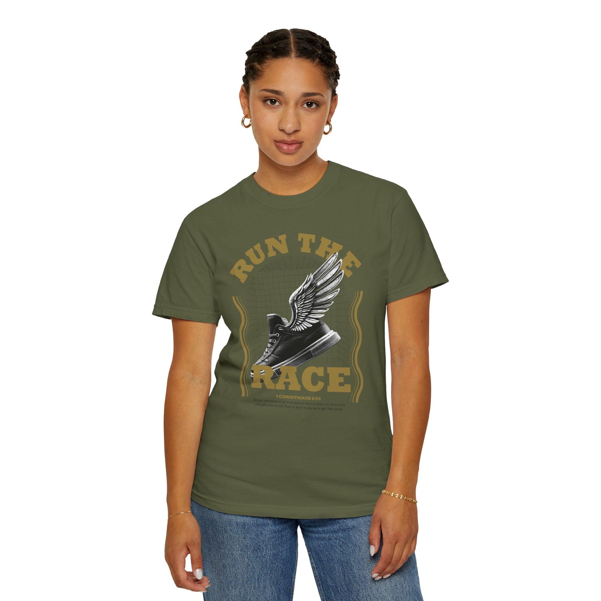"Run The Race" Unisex Garment-Dyed T-Shirt - The Shield of Light
