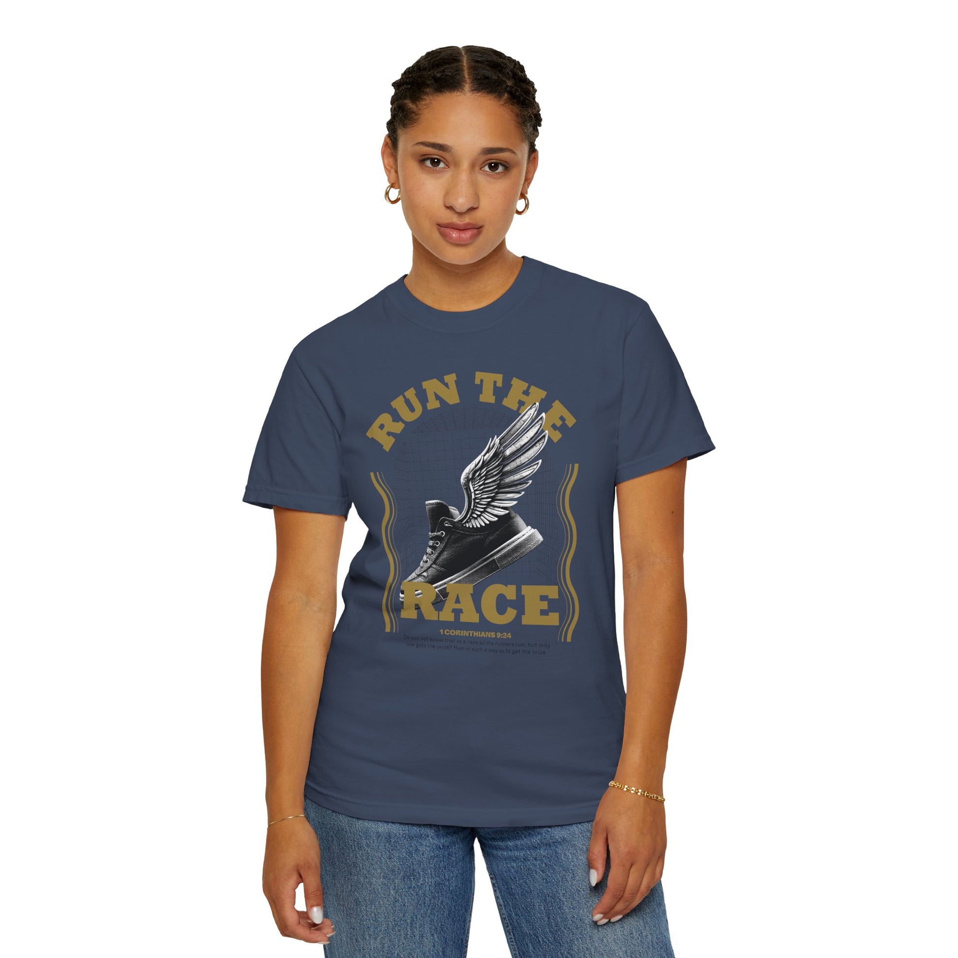 "Run The Race" Unisex Garment-Dyed T-Shirt - The Shield of Light