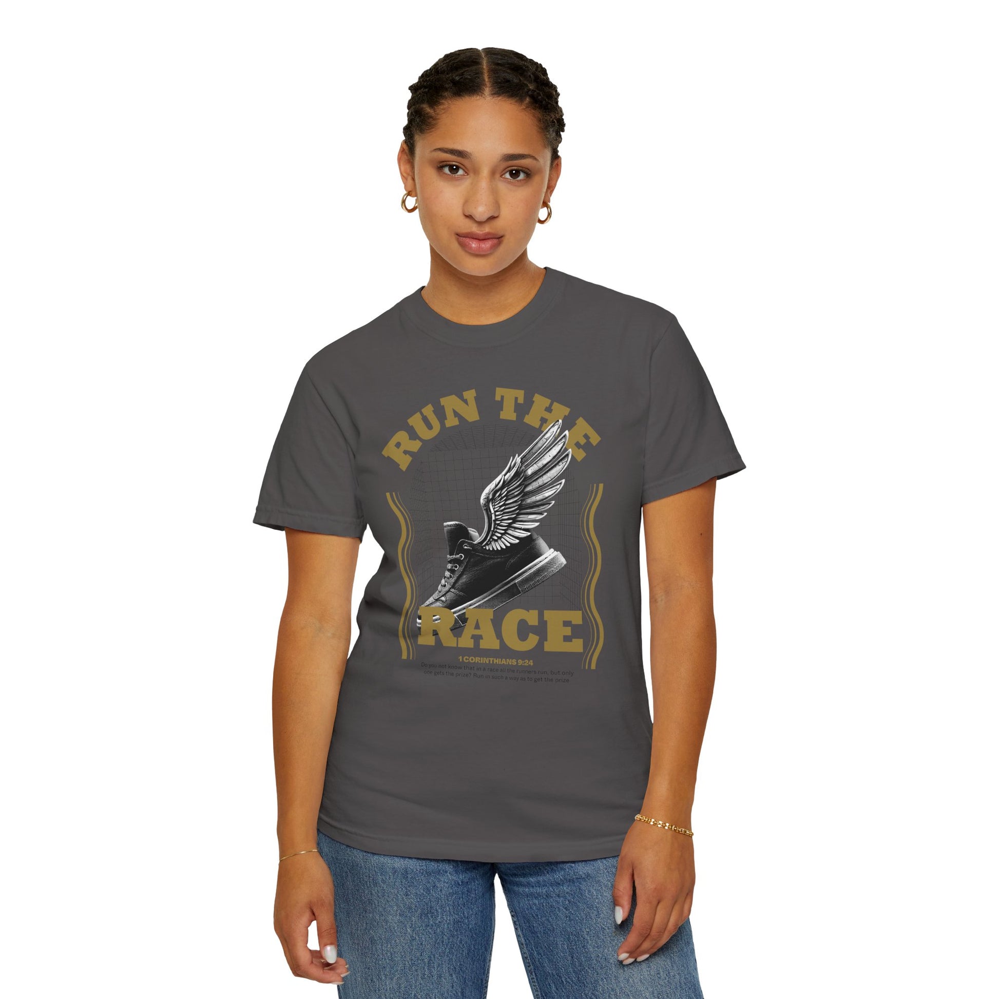 "Run The Race" Unisex Garment-Dyed T-Shirt - The Shield of Light