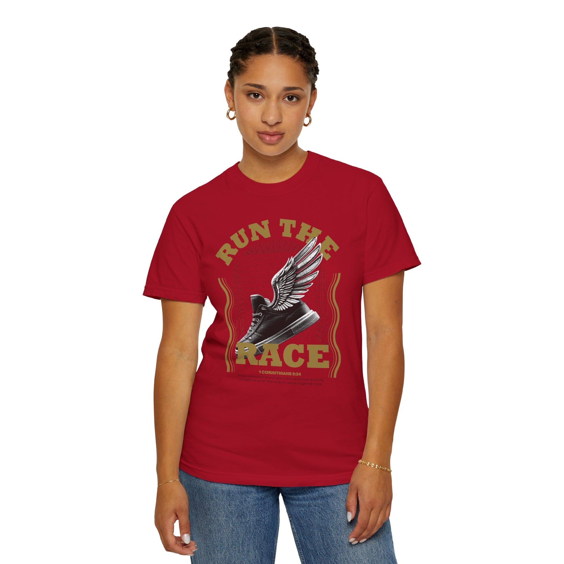 "Run The Race" Unisex Garment-Dyed T-Shirt - The Shield of Light