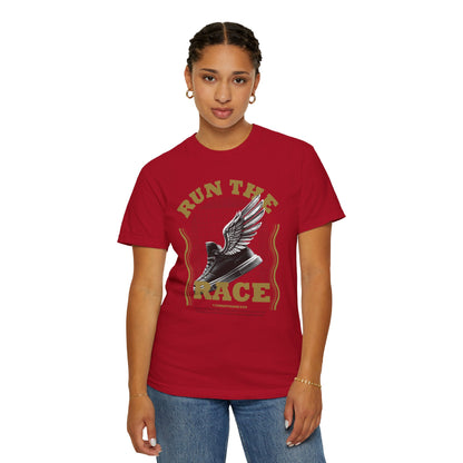 "Run The Race" Unisex Garment-Dyed T-Shirt - The Shield of Light