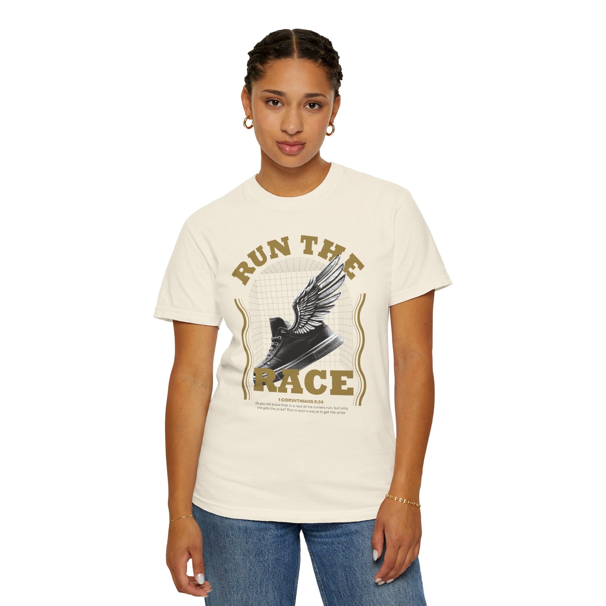 "Run The Race" Unisex Garment-Dyed T-Shirt - The Shield of Light