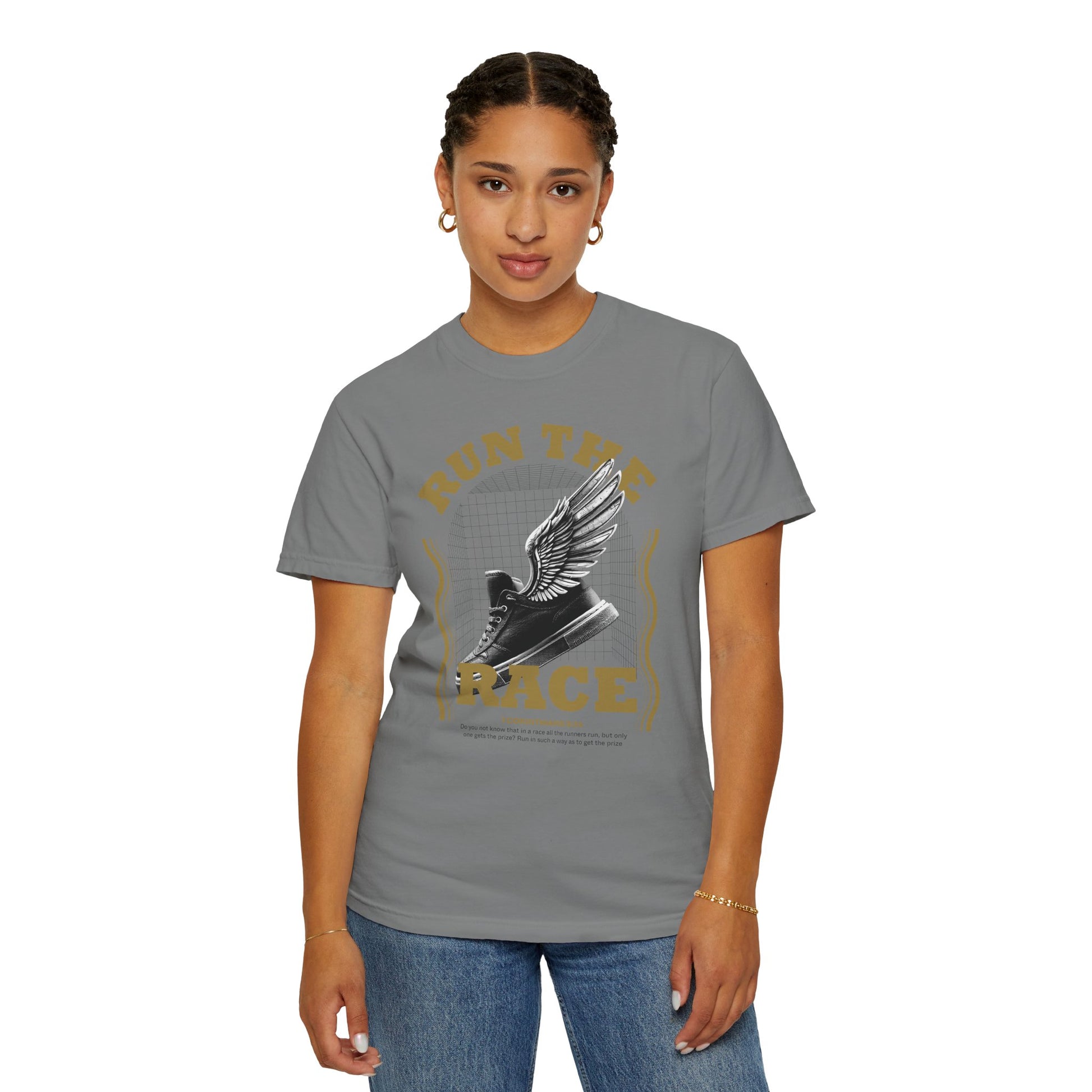 "Run The Race" Unisex Garment-Dyed T-Shirt - The Shield of Light