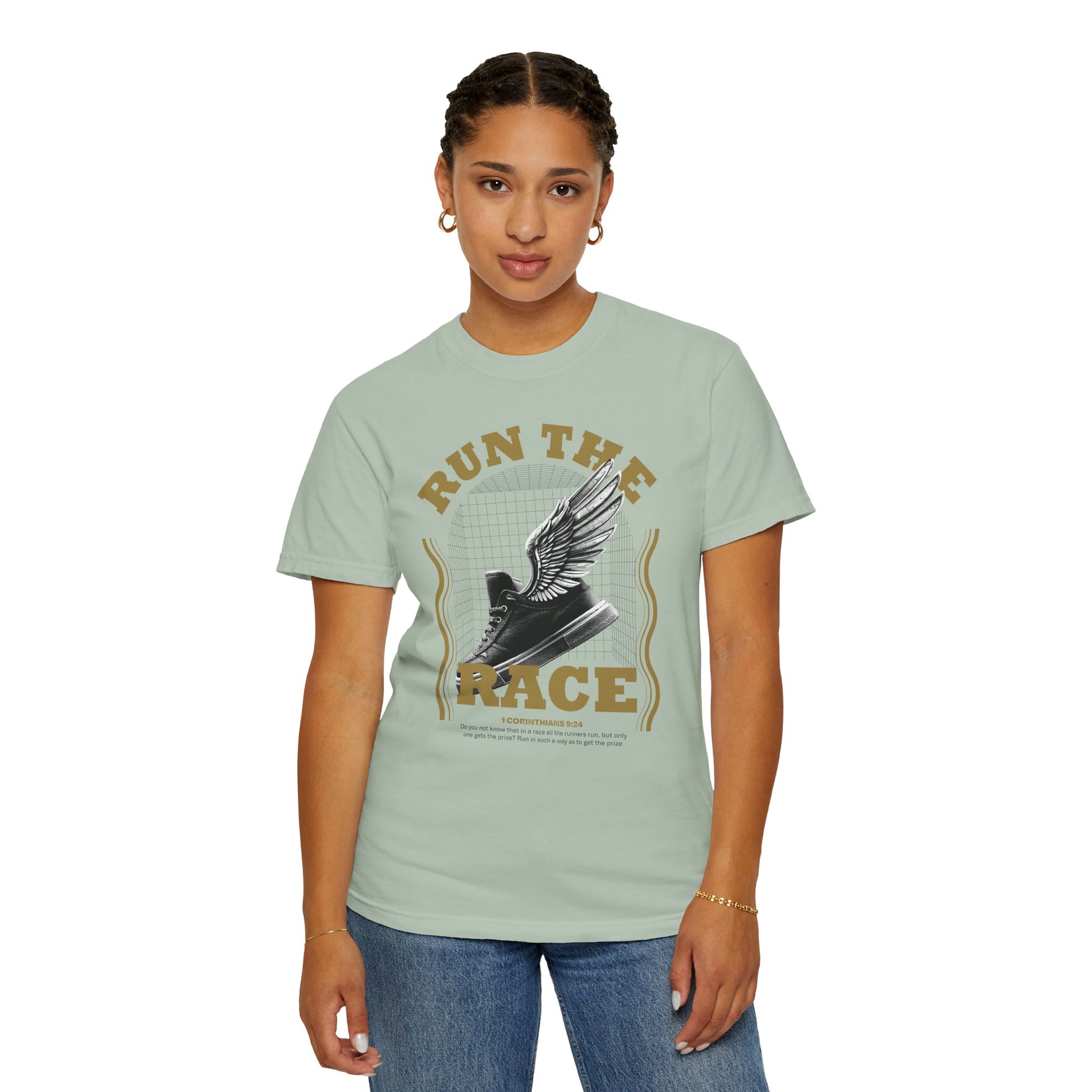 "Run The Race" Unisex Garment-Dyed T-Shirt - The Shield of Light