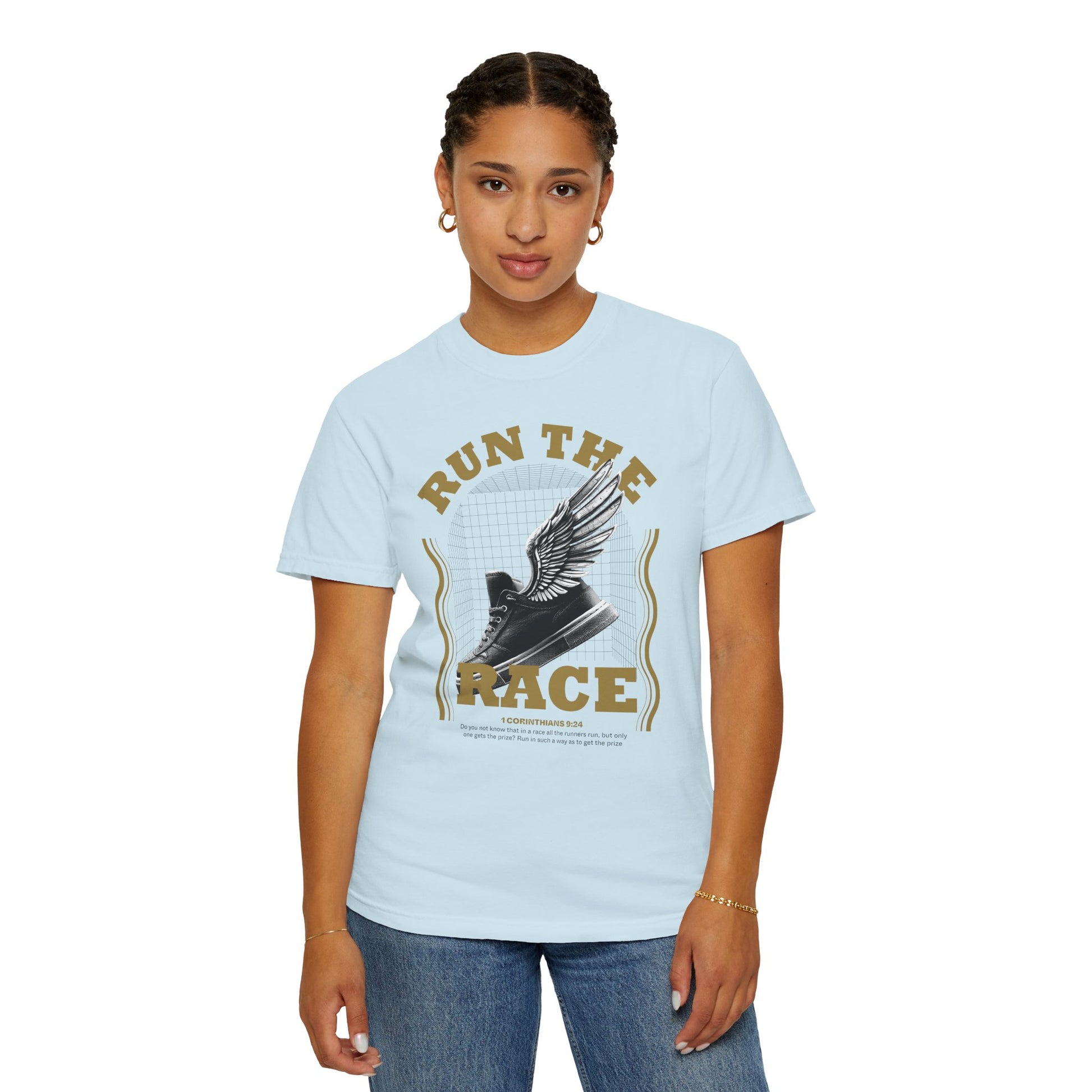 "Run The Race" Unisex Garment-Dyed T-Shirt - The Shield of Light