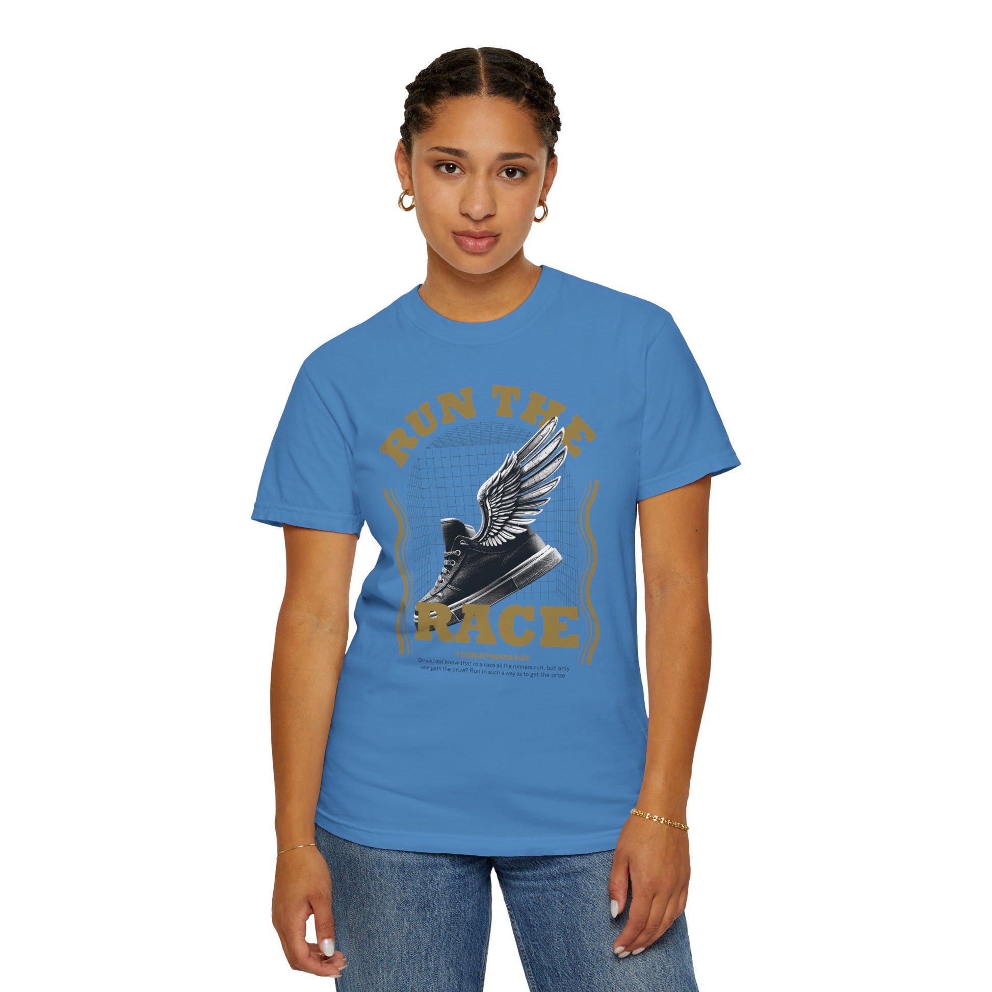 "Run The Race" Unisex Garment-Dyed T-Shirt - The Shield of Light