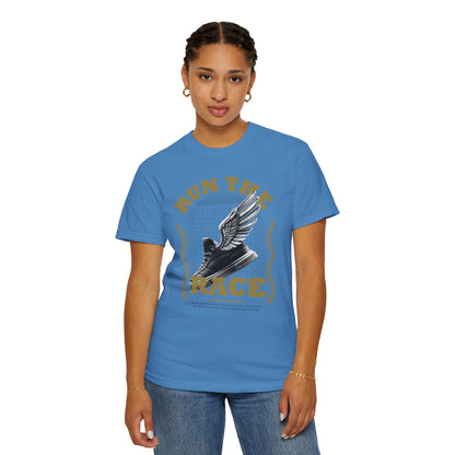 "Run The Race" Unisex Garment-Dyed T-Shirt - The Shield of Light