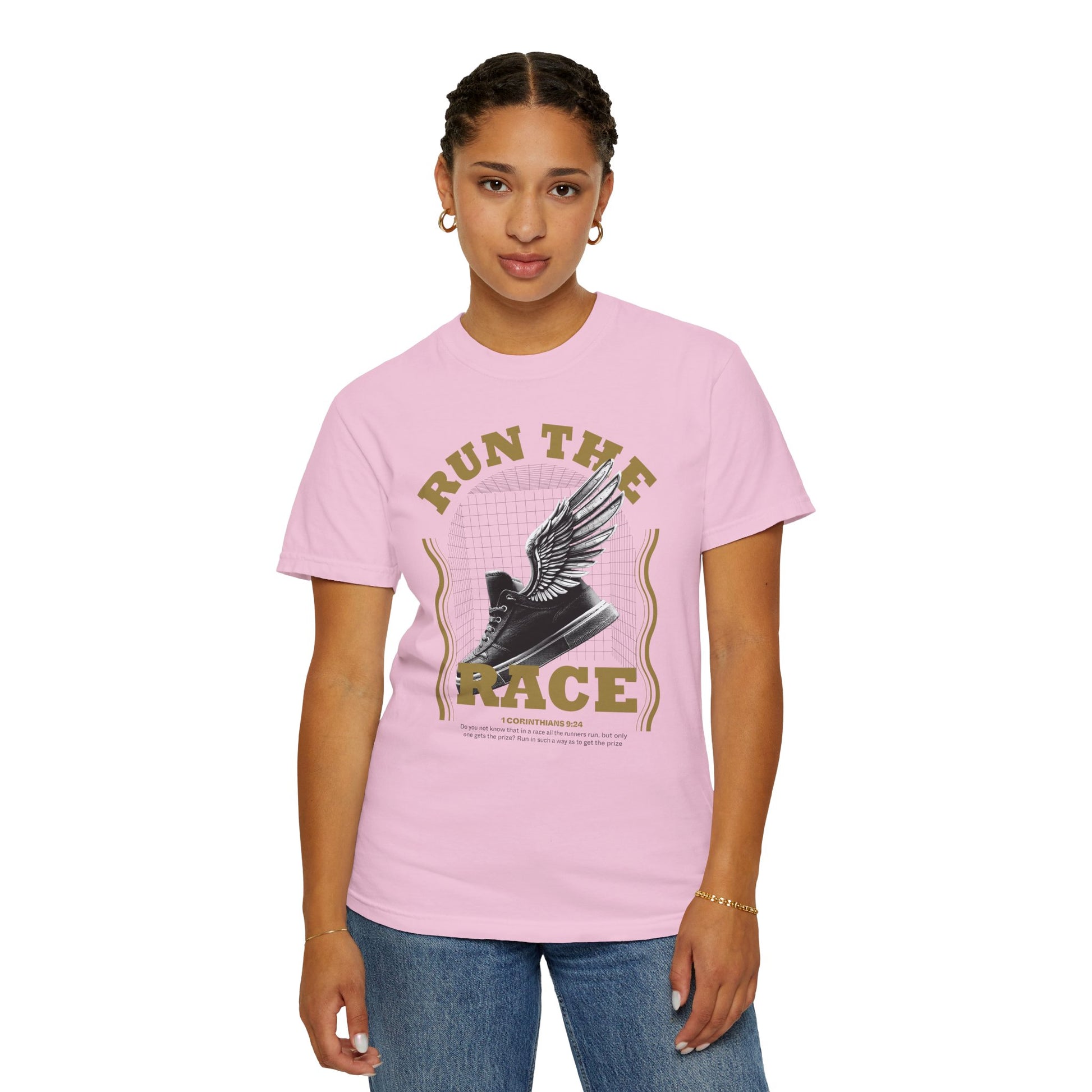 "Run The Race" Unisex Garment-Dyed T-Shirt - The Shield of Light
