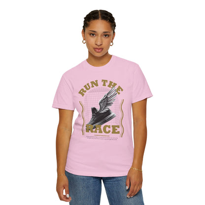 "Run The Race" Unisex Garment-Dyed T-Shirt - The Shield of Light