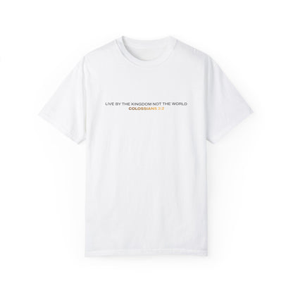 "Live By the Kingdom Not the World Colossians 3:2" Unisex Garment-Dyed T-Shirt - The Shield of Light