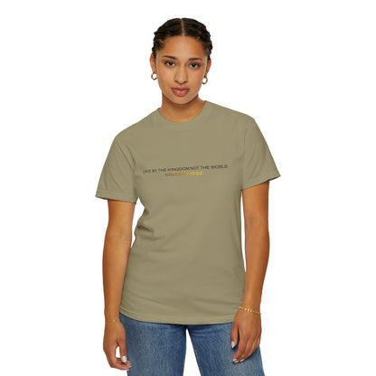"Live By the Kingdom Not the World Colossians 3:2" Unisex Garment-Dyed T-Shirt - The Shield of Light