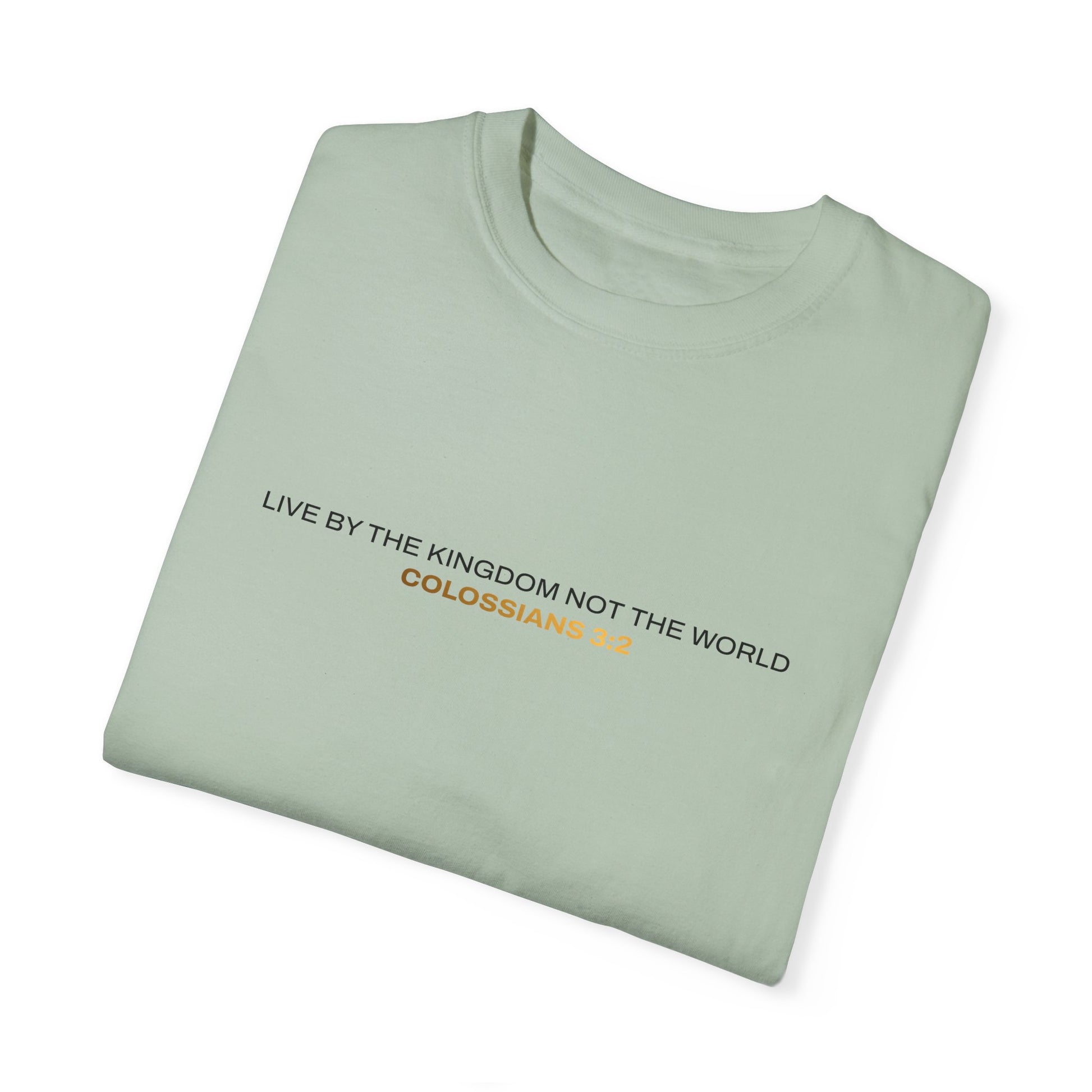 "Live By the Kingdom Not the World Colossians 3:2" Unisex Garment-Dyed T-Shirt - The Shield of Light