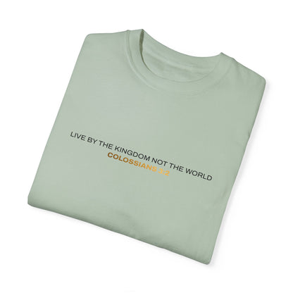 "Live By the Kingdom Not the World Colossians 3:2" Unisex Garment-Dyed T-Shirt - The Shield of Light