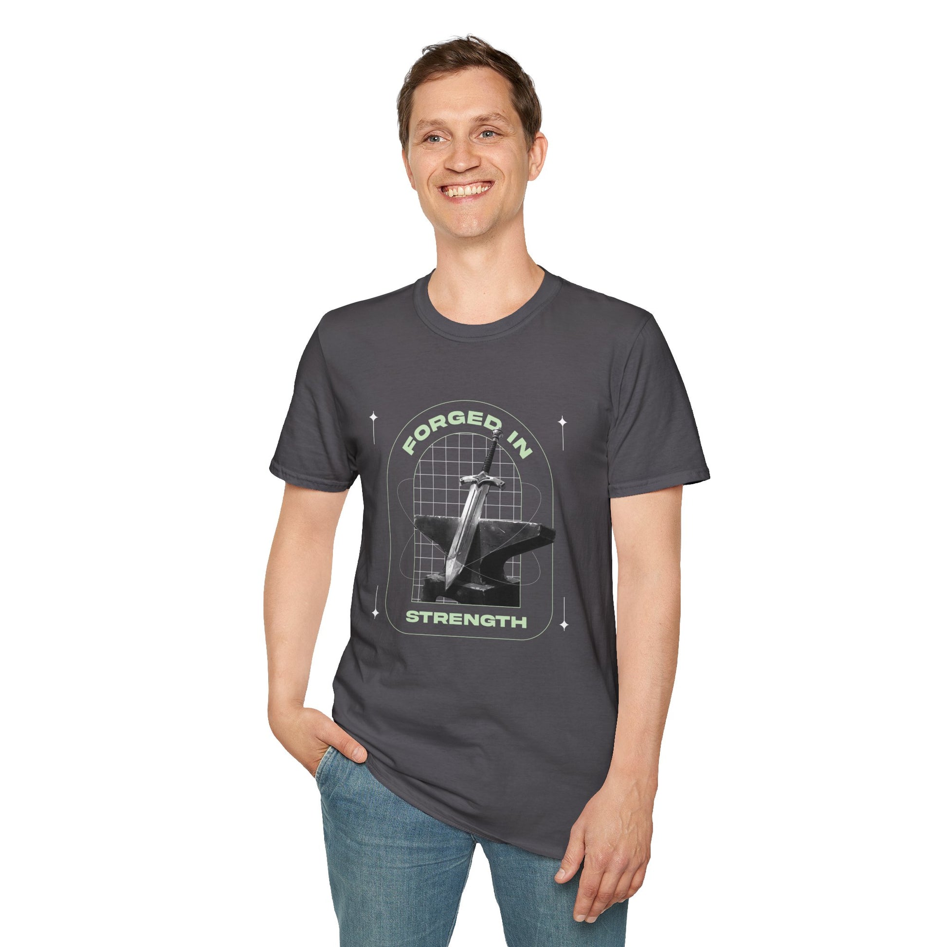 "Forged In Strength" Unisex Softstyle T-Shirt - The Shield of Light