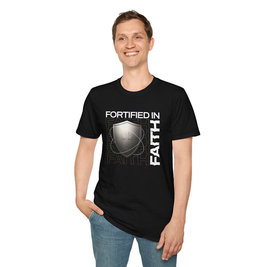 "Fortified In Faith "  Unisex Softstyle T-Shirt - The Shield of Light