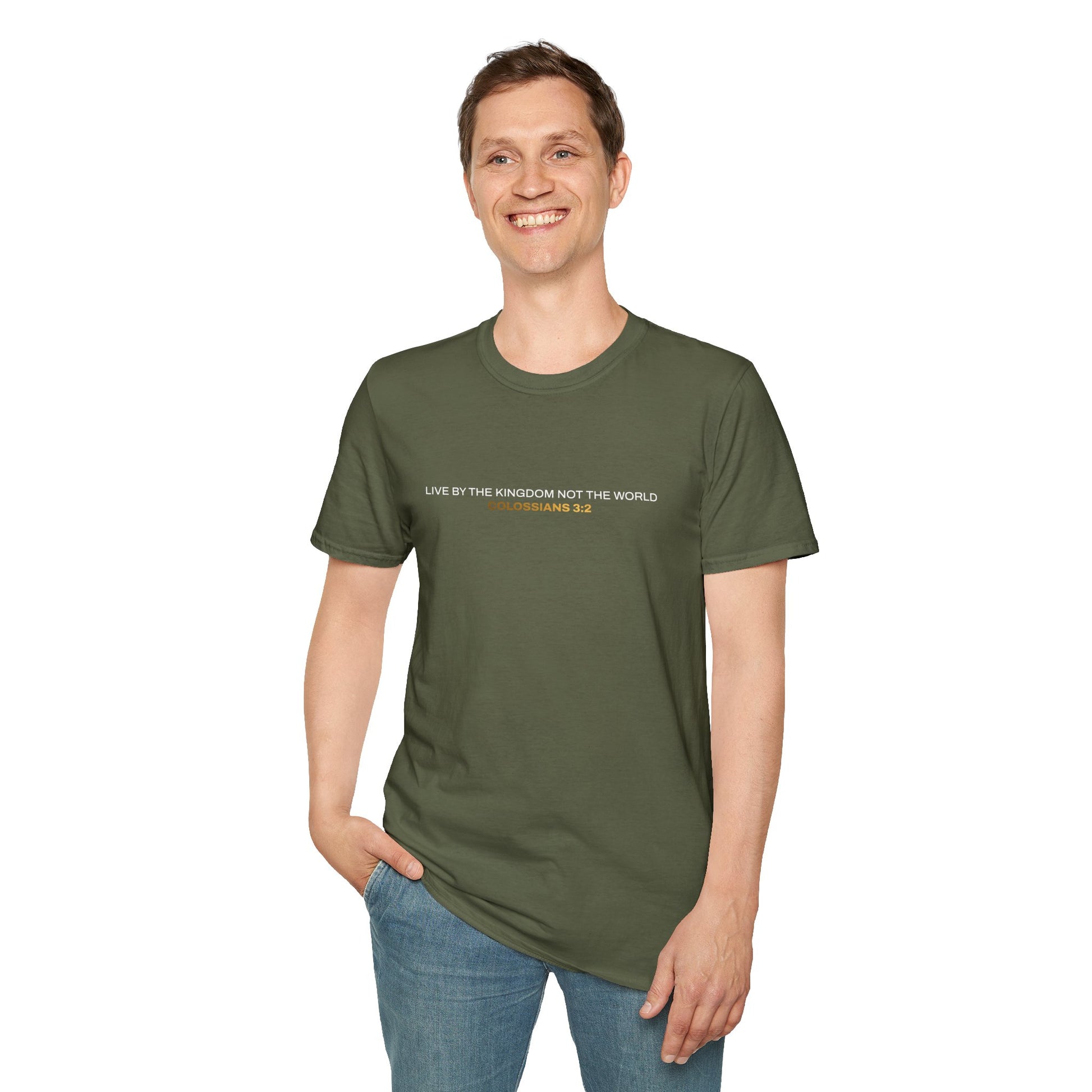 "Live By the Kingdom Not the World Colossians 3:2" Unisex Softstyle T-Shirt - The Shield of Light