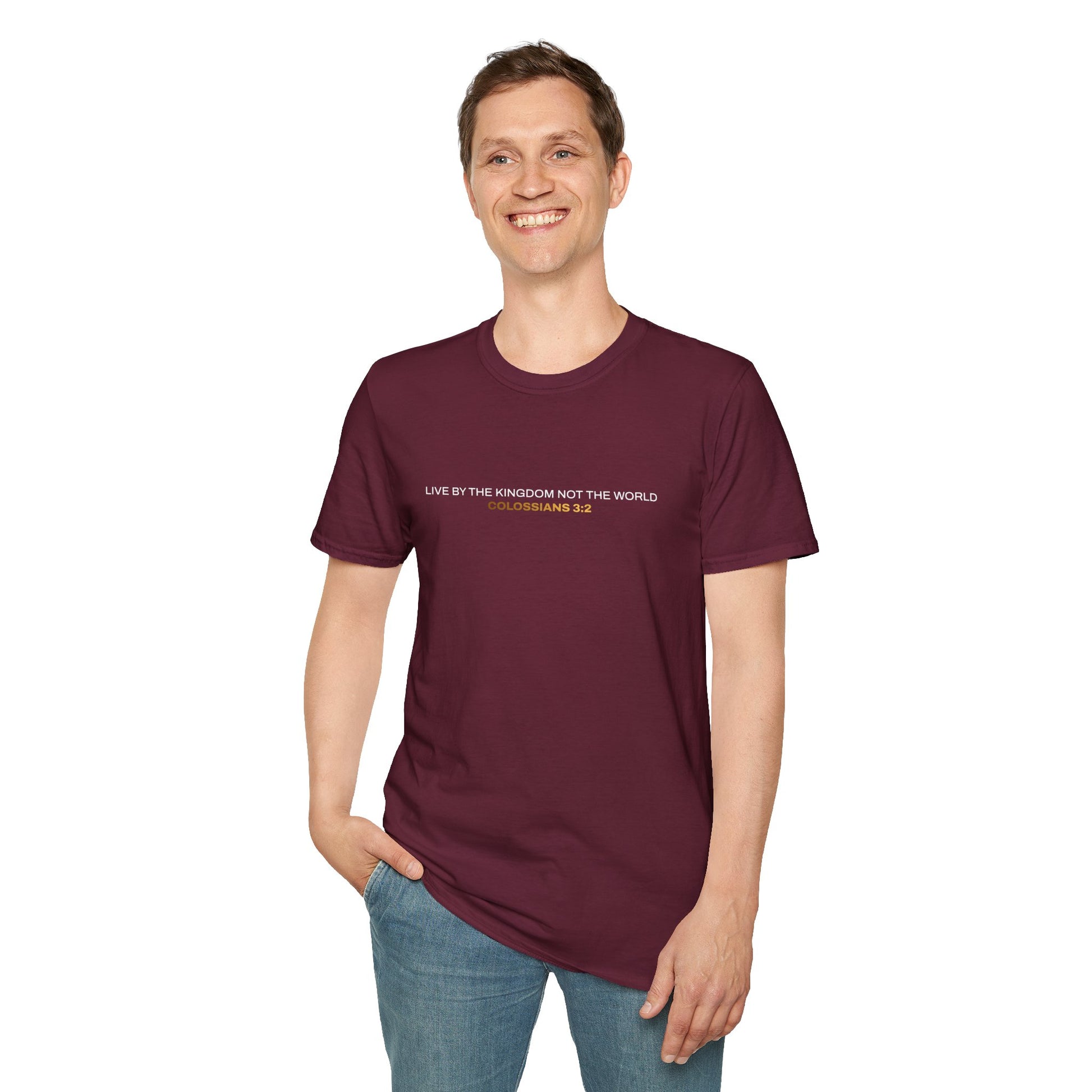 "Live By the Kingdom Not the World Colossians 3:2" Unisex Softstyle T-Shirt - The Shield of Light