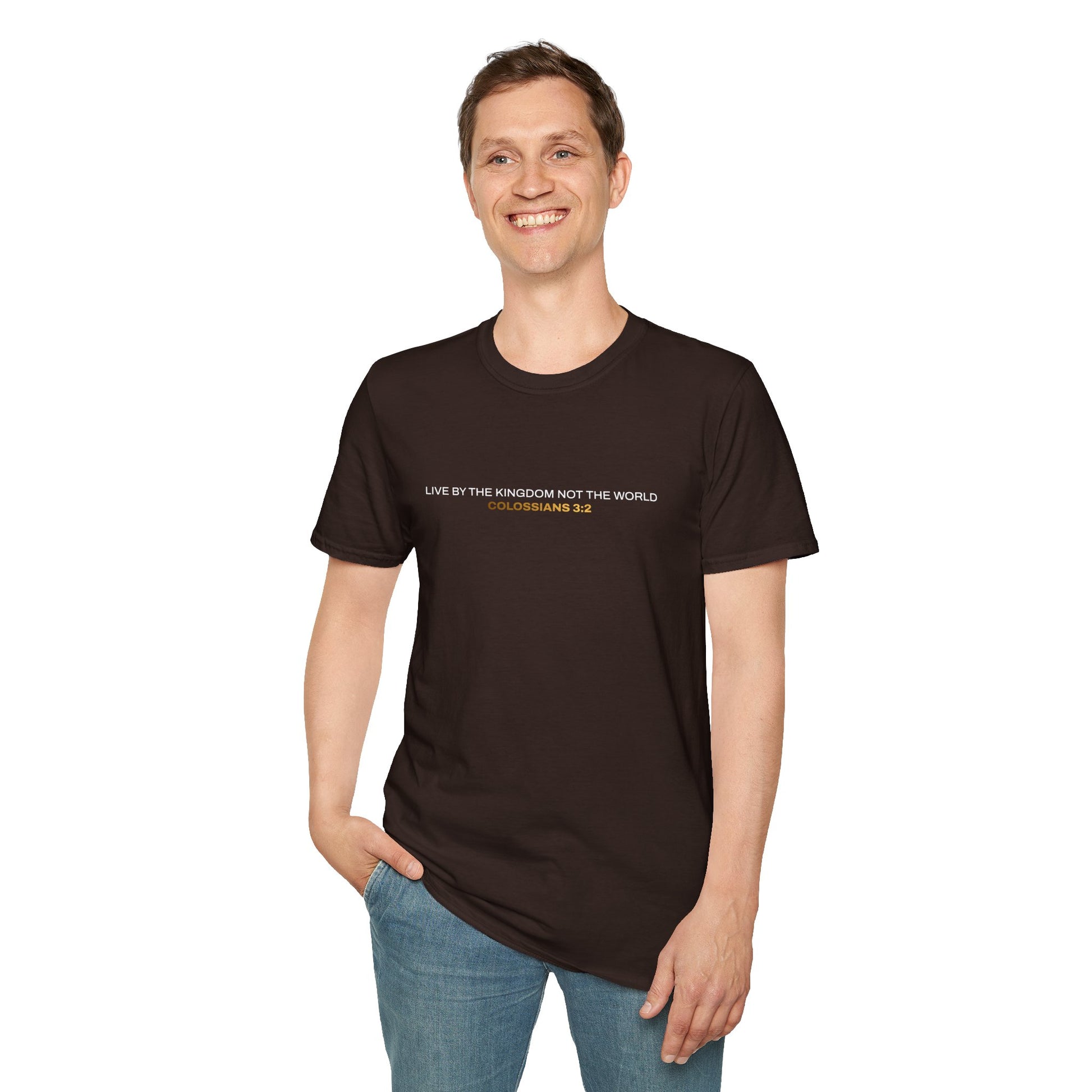 "Live By the Kingdom Not the World Colossians 3:2" Unisex Softstyle T-Shirt - The Shield of Light
