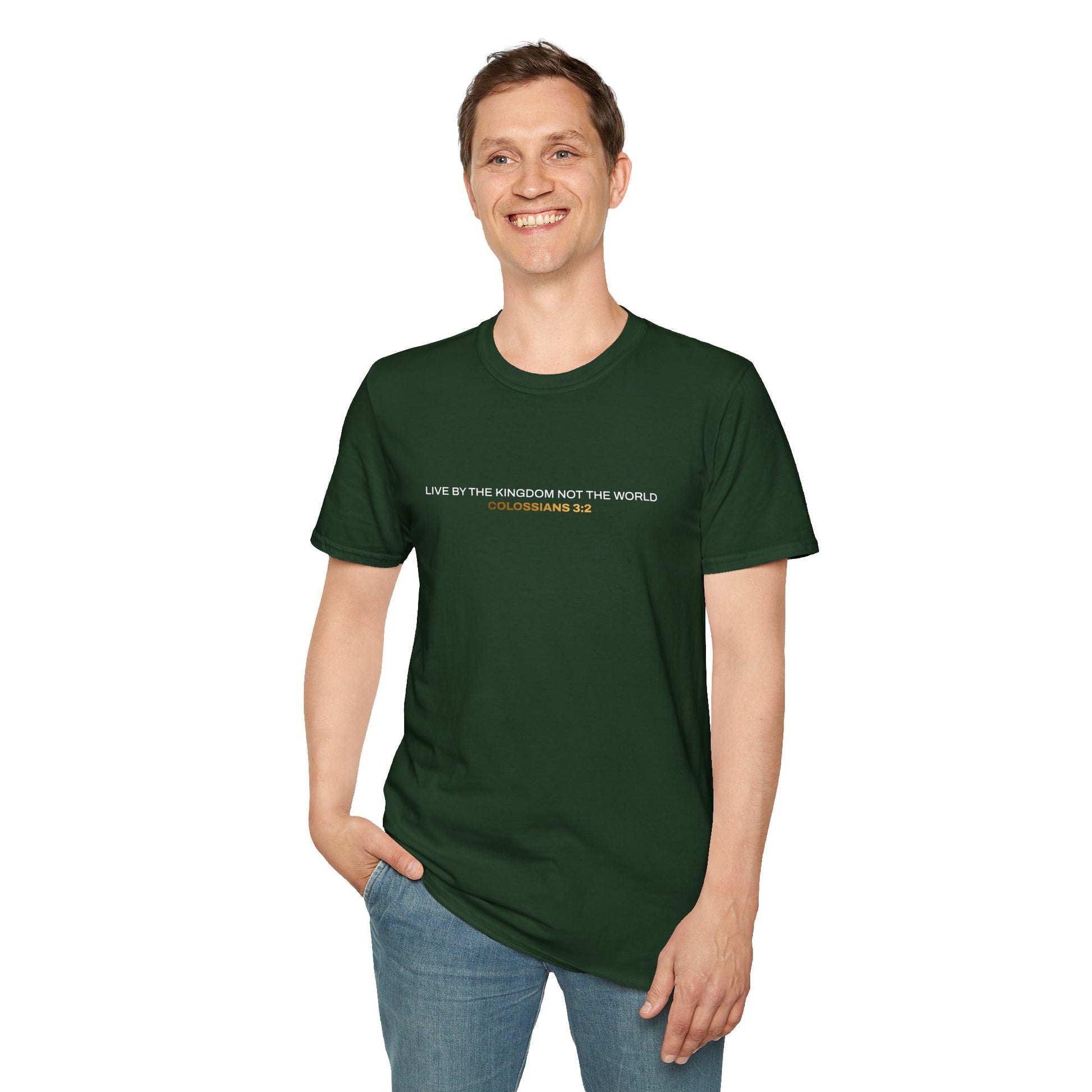 "Live By the Kingdom Not the World Colossians 3:2" Unisex Softstyle T-Shirt - The Shield of Light