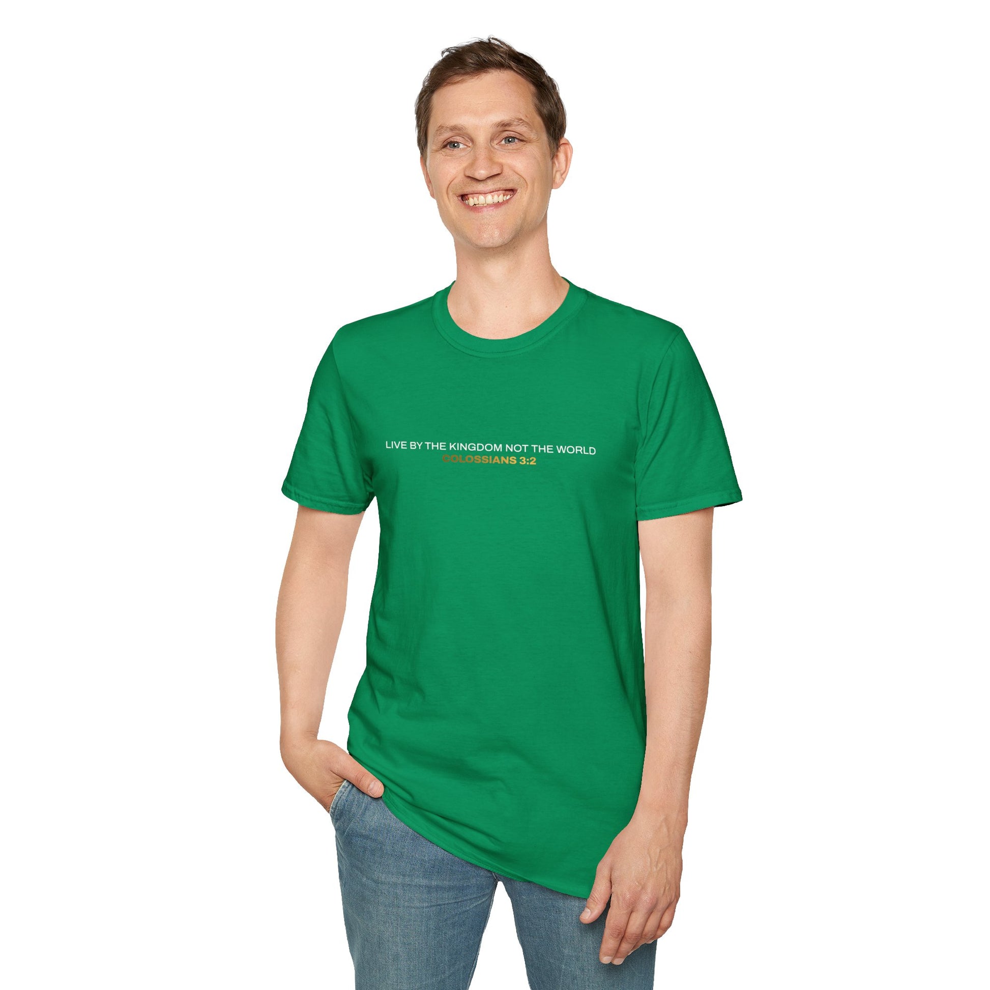 "Live By the Kingdom Not the World Colossians 3:2" Unisex Softstyle T-Shirt - The Shield of Light