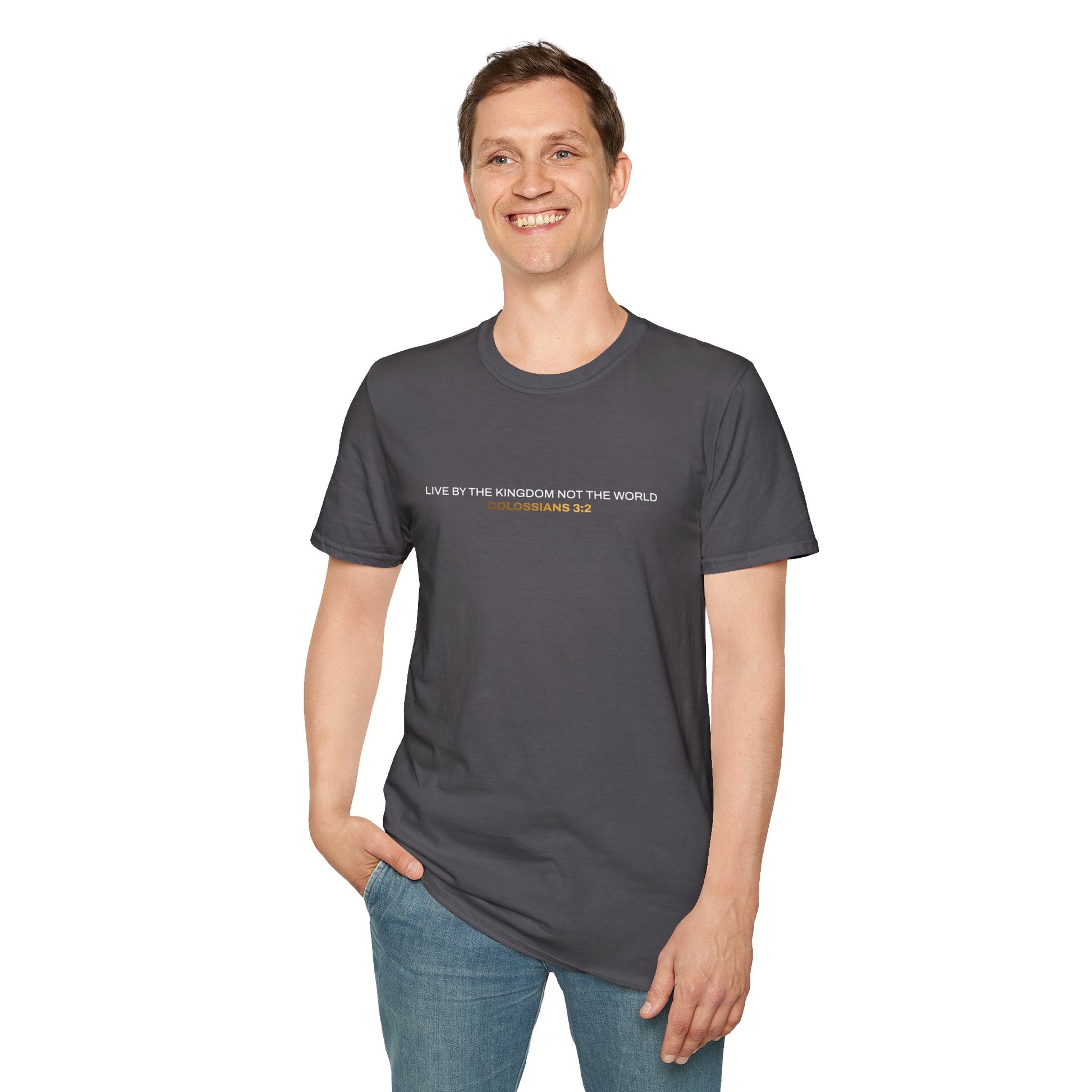 "Live By the Kingdom Not the World Colossians 3:2" Unisex Softstyle T-Shirt - The Shield of Light