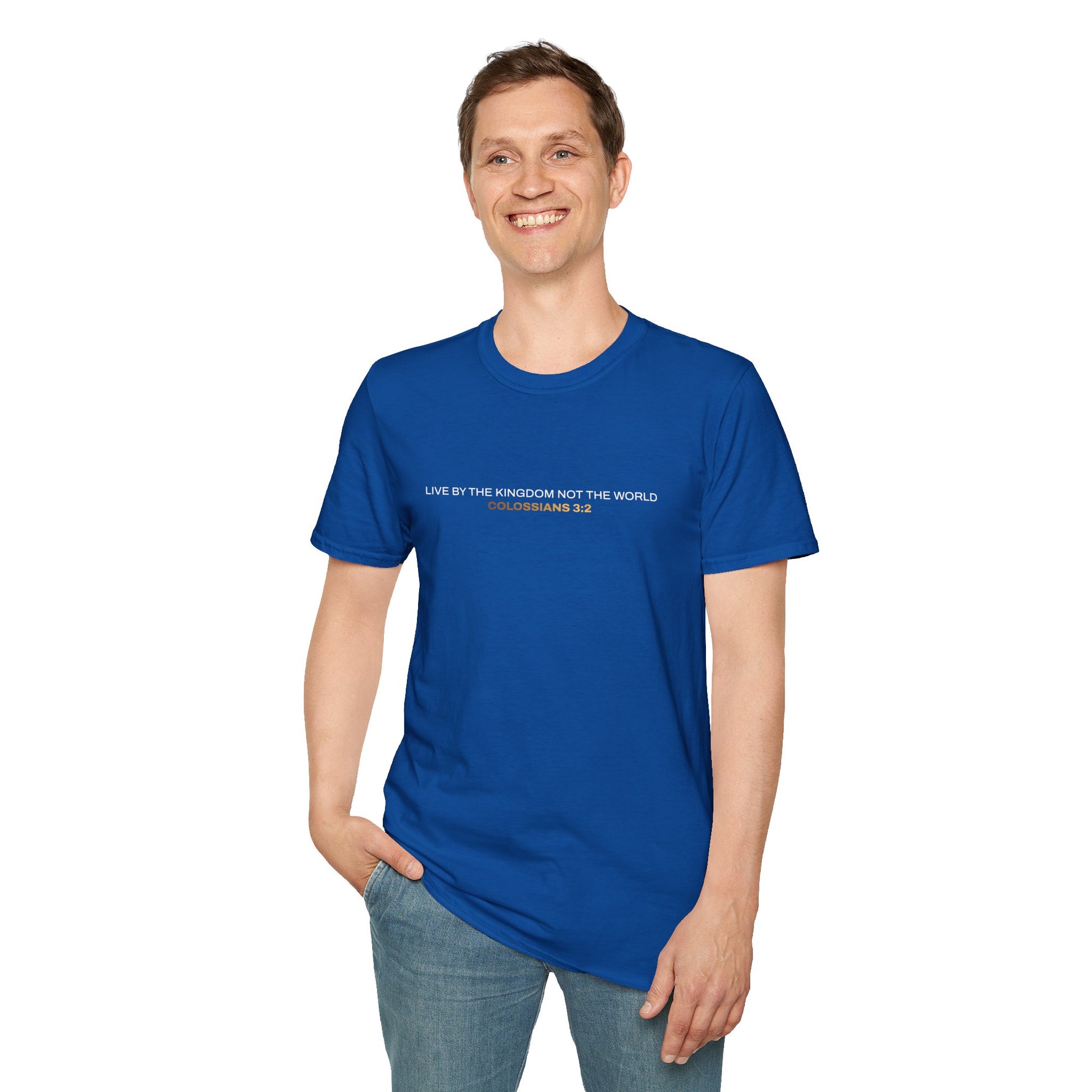 "Live By the Kingdom Not the World Colossians 3:2" Unisex Softstyle T-Shirt - The Shield of Light