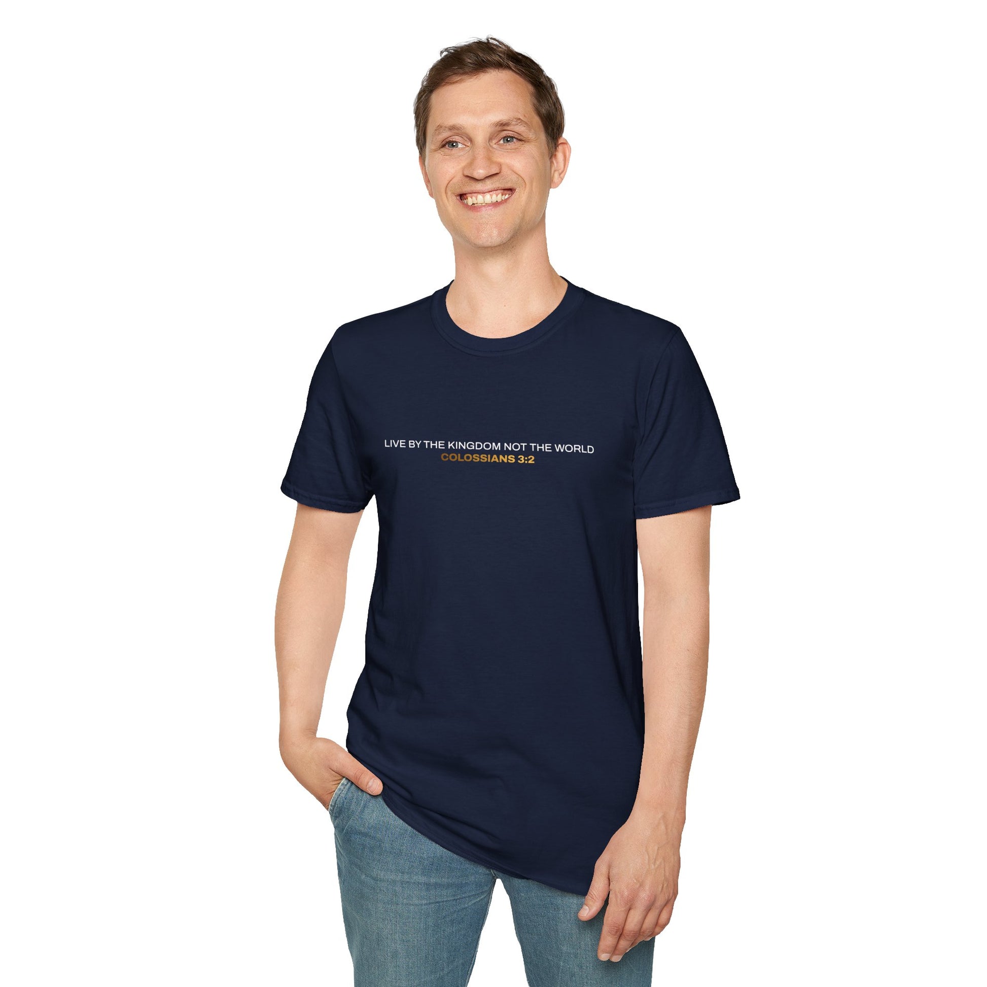 "Live By the Kingdom Not the World Colossians 3:2" Unisex Softstyle T-Shirt - The Shield of Light