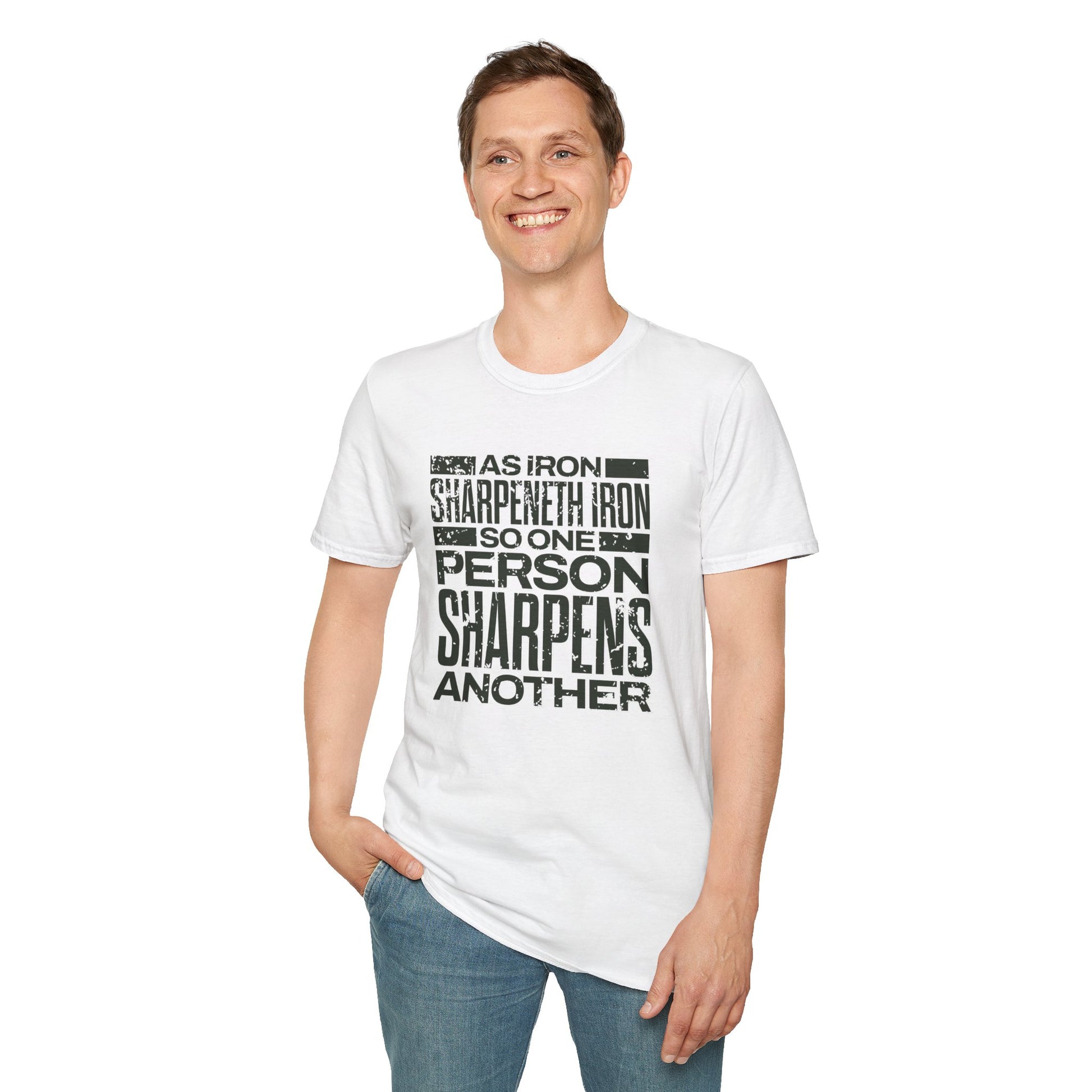 "As Iron Sharpeneth Iron So One Person Sharpens Another" Unisex Softstyle T-Shirt - The Shield of Light